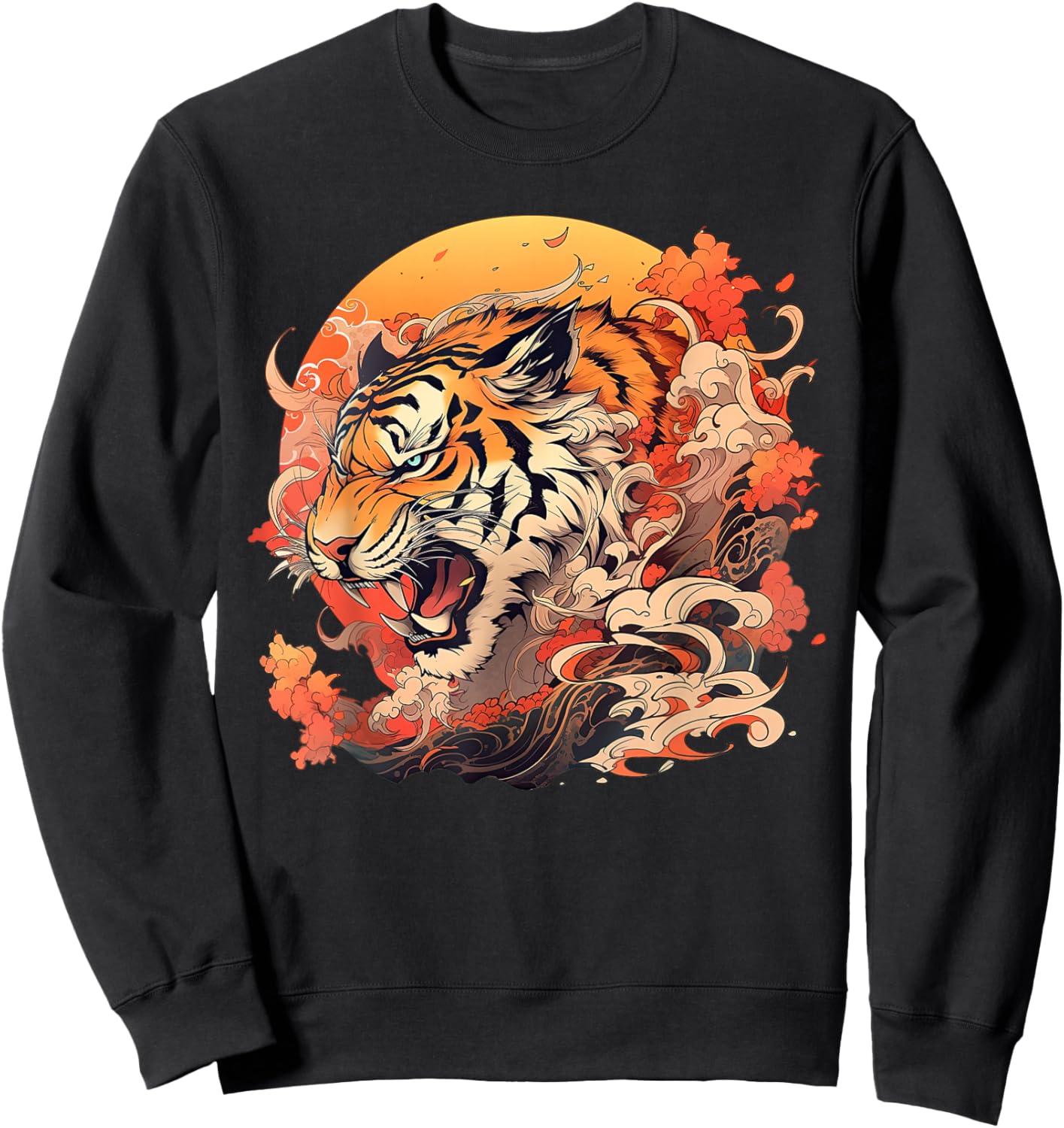 Asian Inspired Vintage Style 80s Retro Japanese Tiger Sweatshirt - Sweatshirt | Black