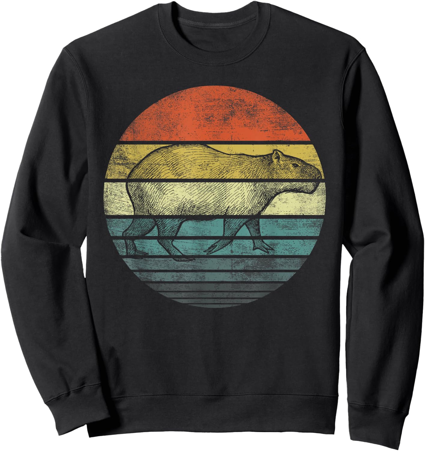 Capybara Gifts Retro Sunset Animal Lover Capybara Silhouette Sweatshirt - Sweatshirt | Black