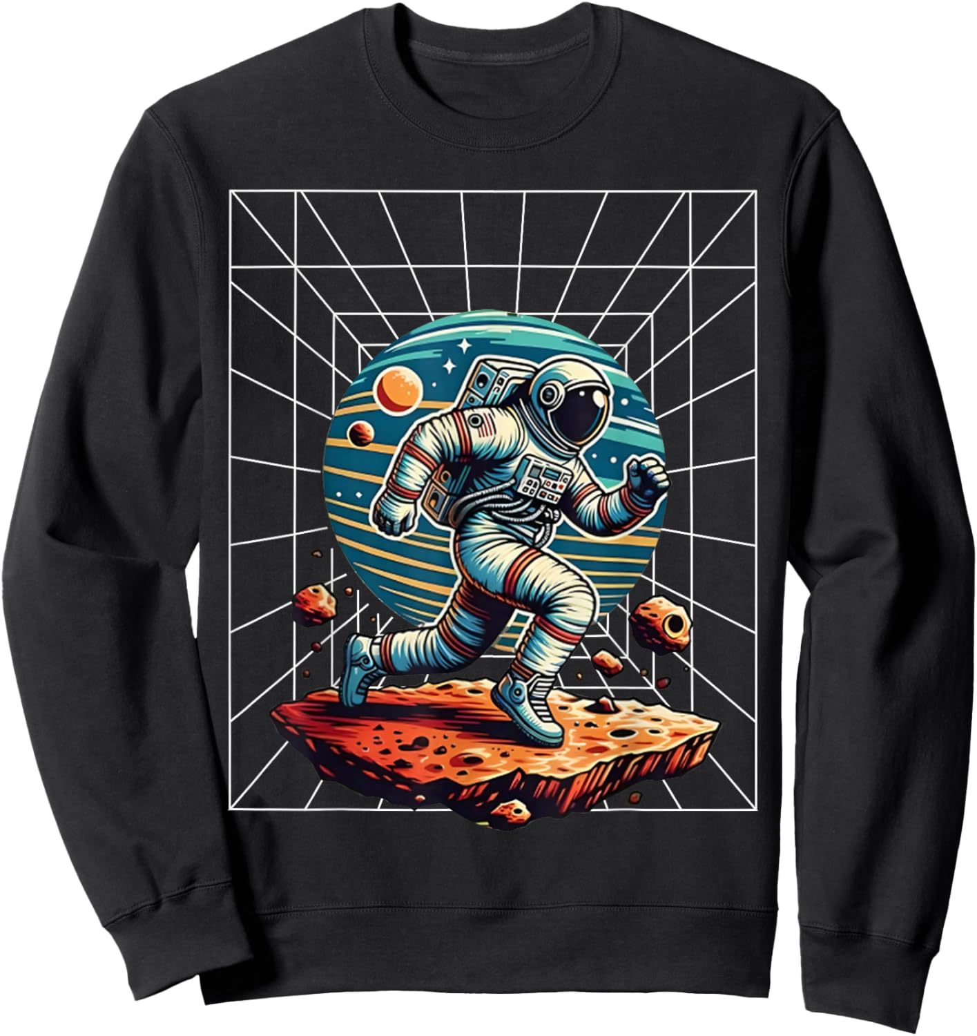 Astronaut Running in Space Cosmic Kid Galaxy Adventure Lover Sweatshirt - Sweatshirt | Black