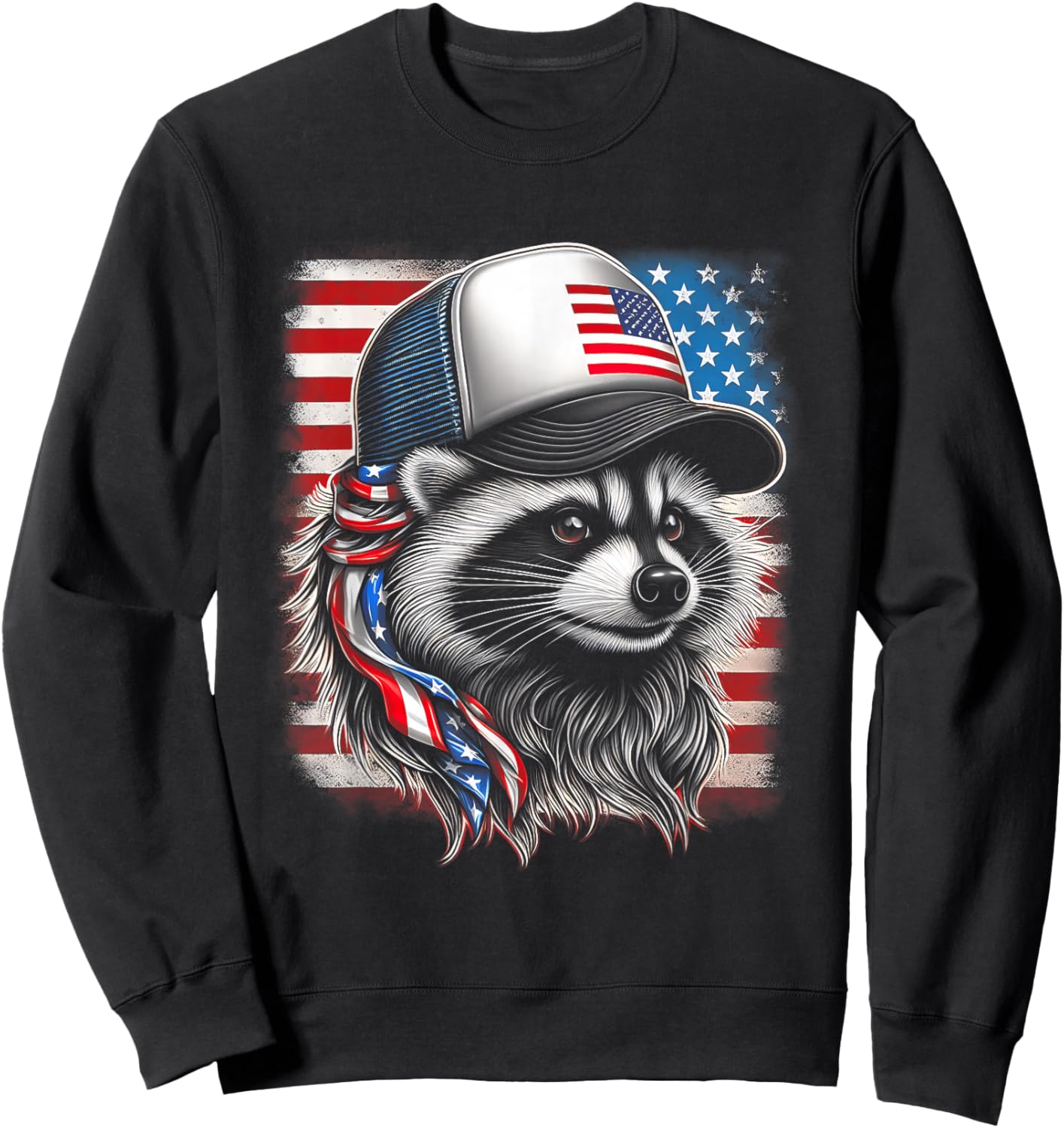 Redneck Raccoon Mullet White Trash Party Attire 4th July Sweatshirt - Sweatshirt | Black