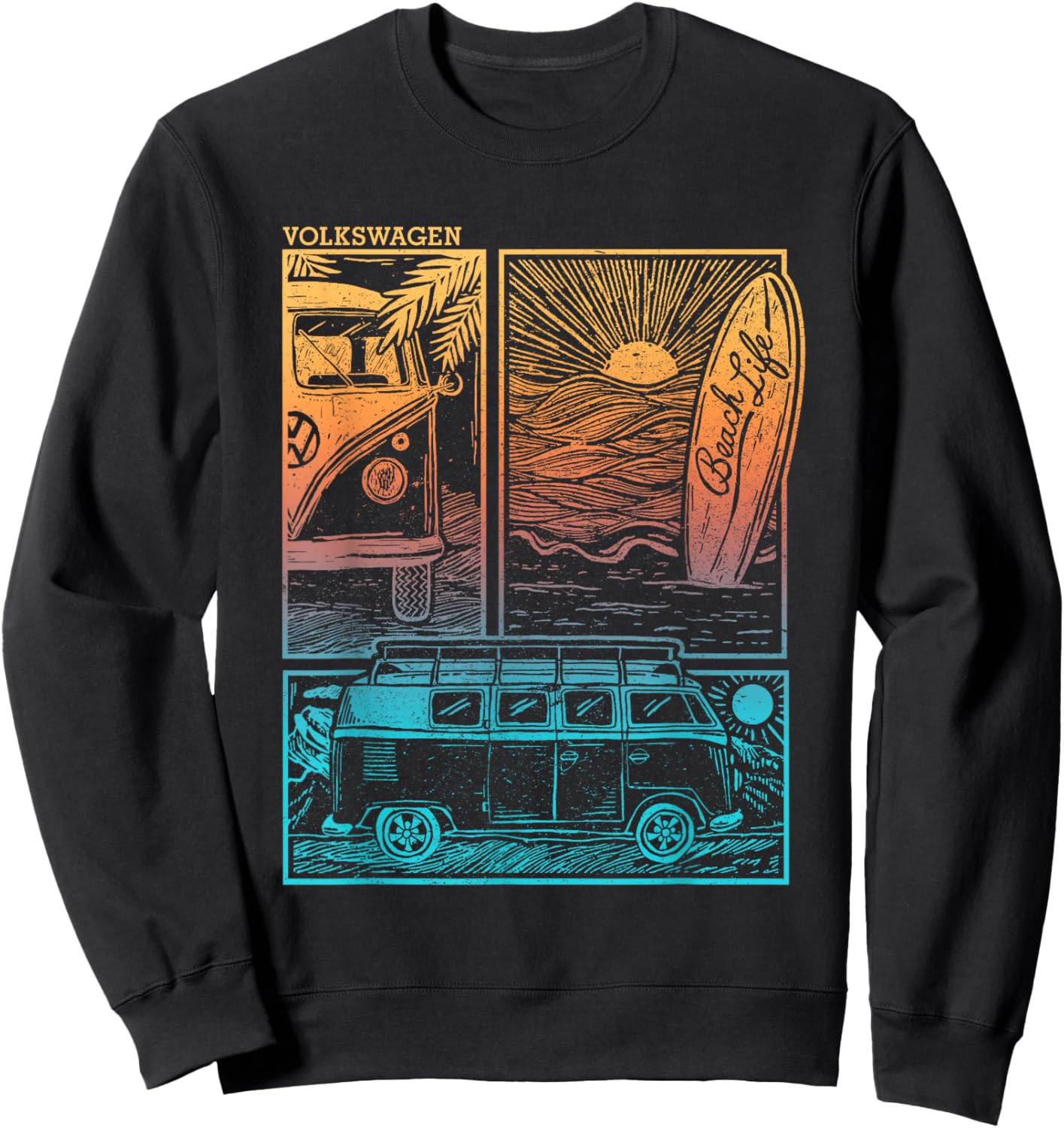 Volkswagen Beach Life Camper Sunset Doodle Sweatshirt - Sweatshirt | Black
