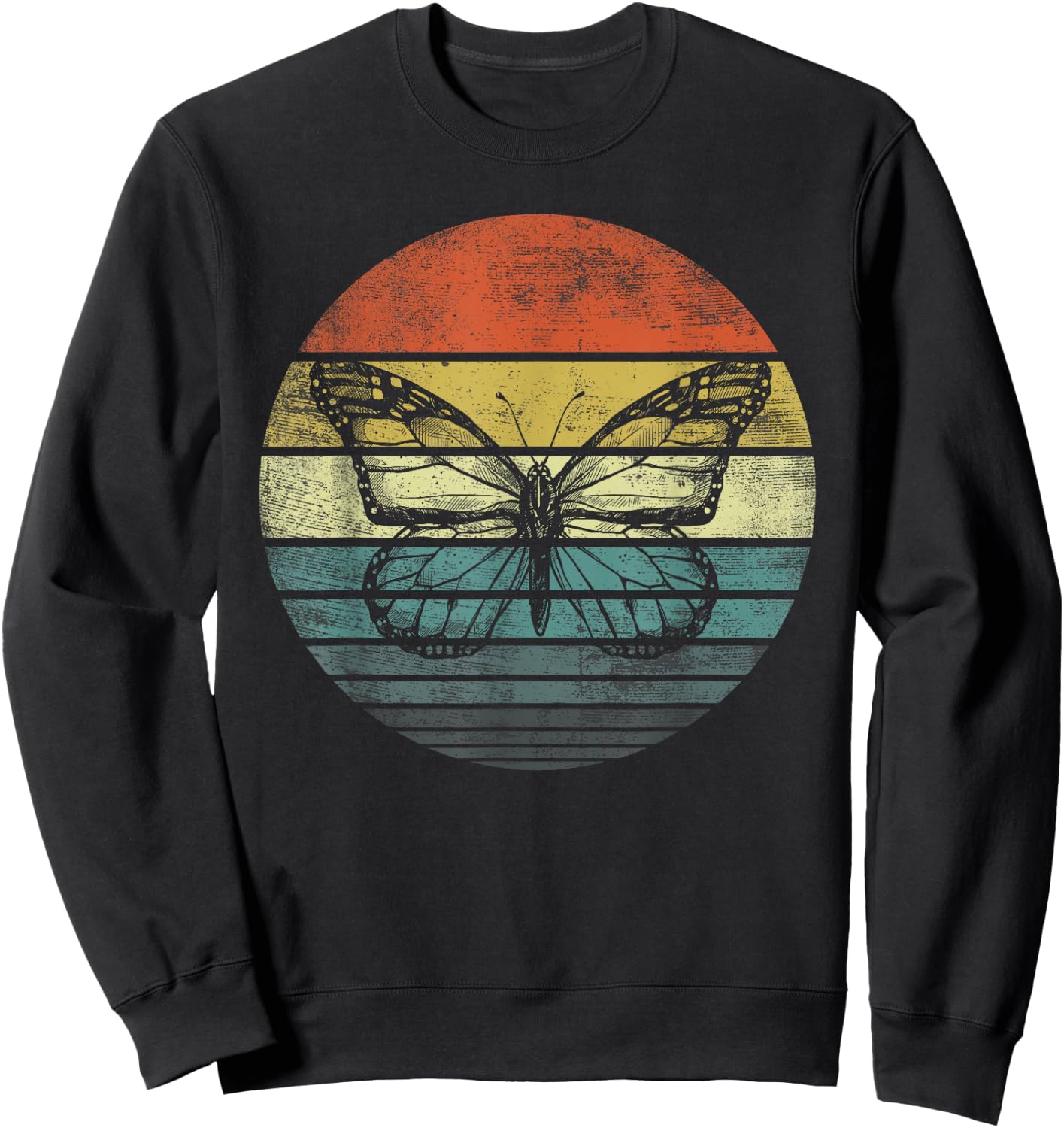 Butterfly Lover Gifts Retro Sunset Insect Monarch Entomology Sweatshirt - Sweatshirt | Black
