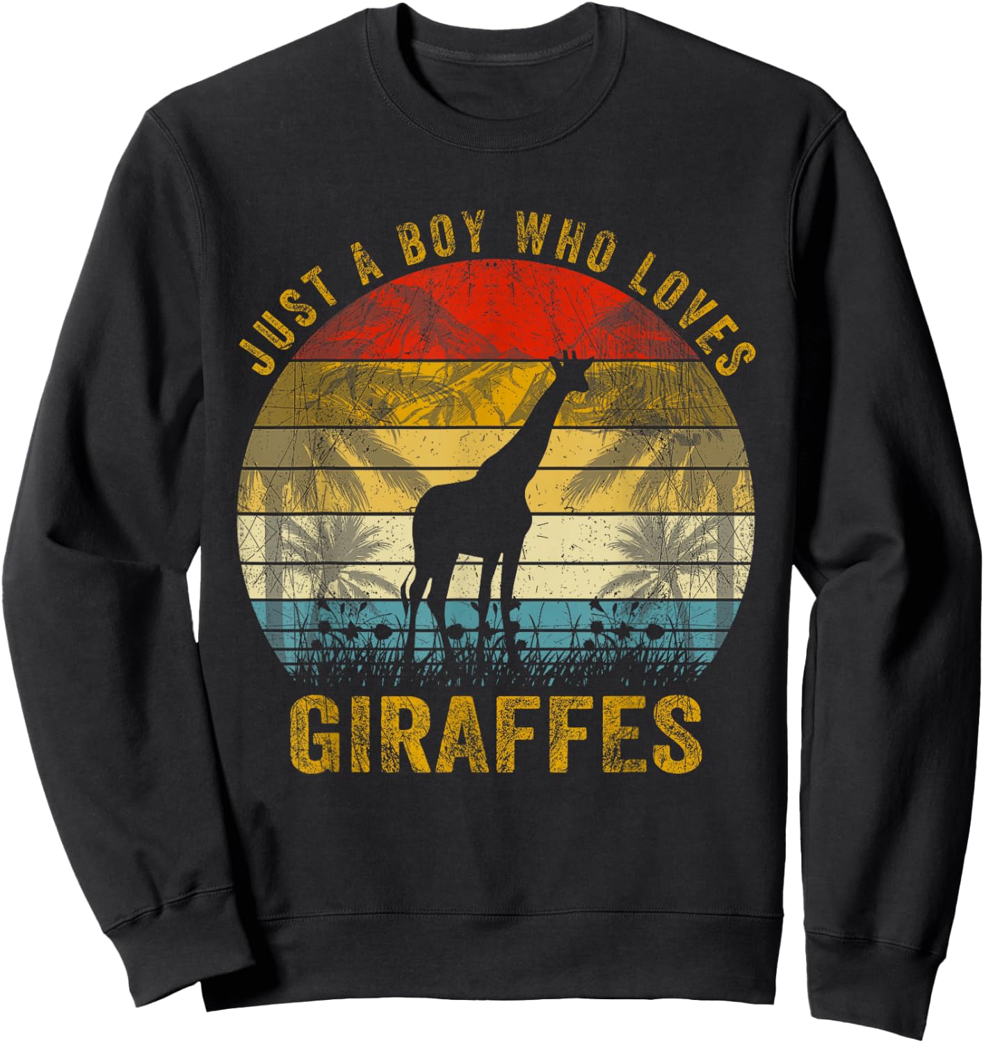 Vintage Just A Boy Who Loves Giraffe Lover Xmas Fathers Day Sweatshirt - Sweatshirt | Black