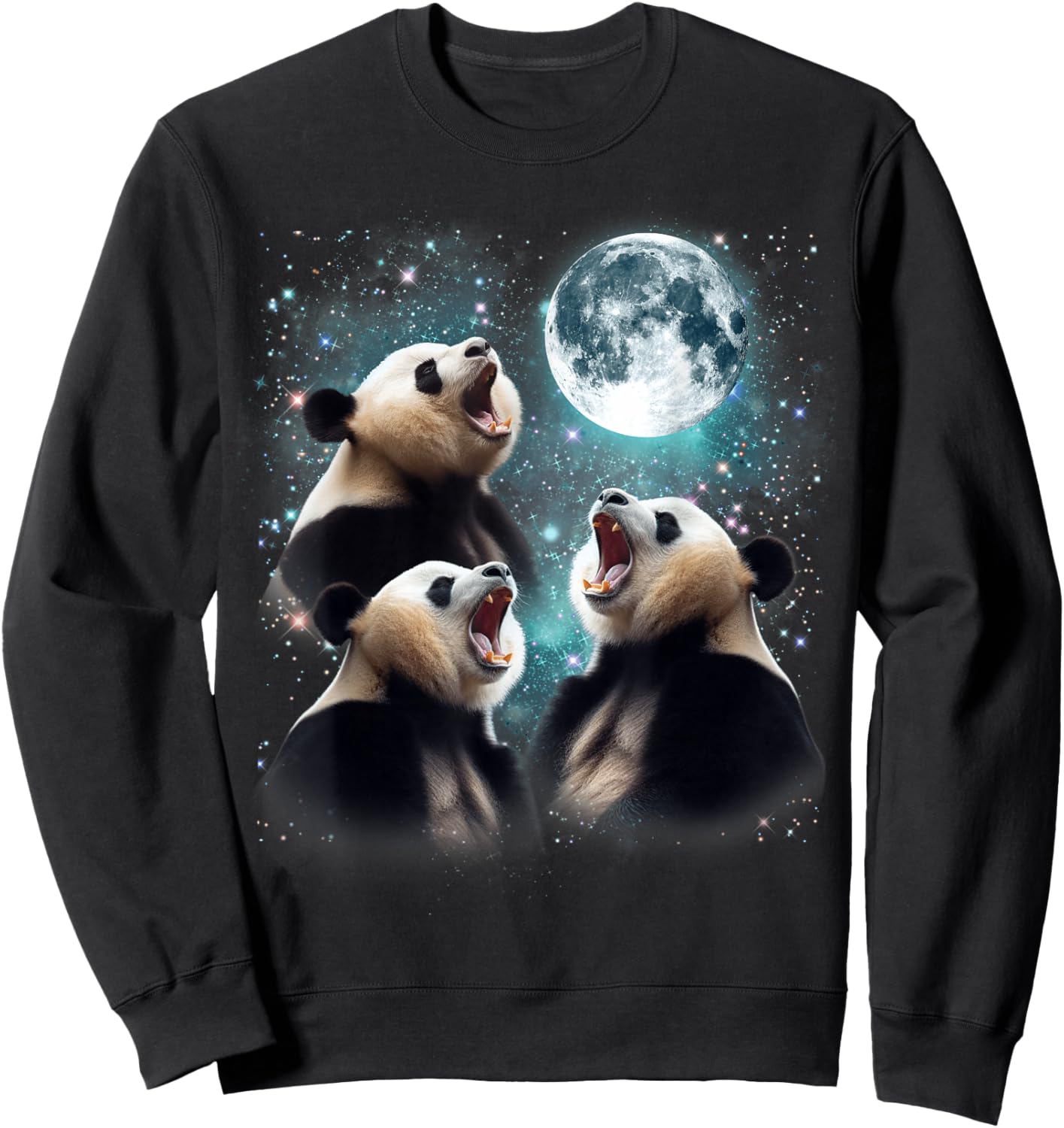 3 Panda Moon Howling Panda Head Funny , Women, Kid Sweatshirt - Sweatshirt | Black