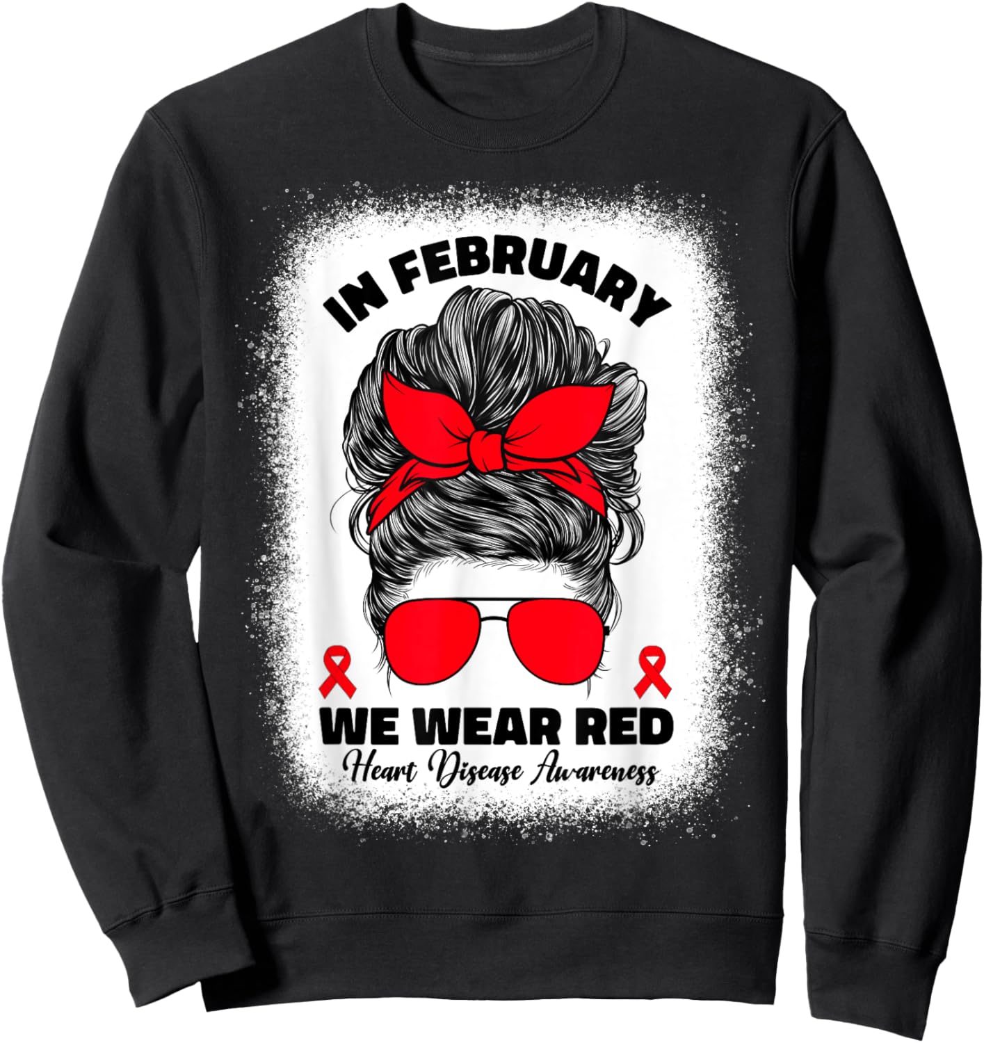 In February We Wear Red Heart Disease Awareness Sweatshirt - Sweatshirt | Black