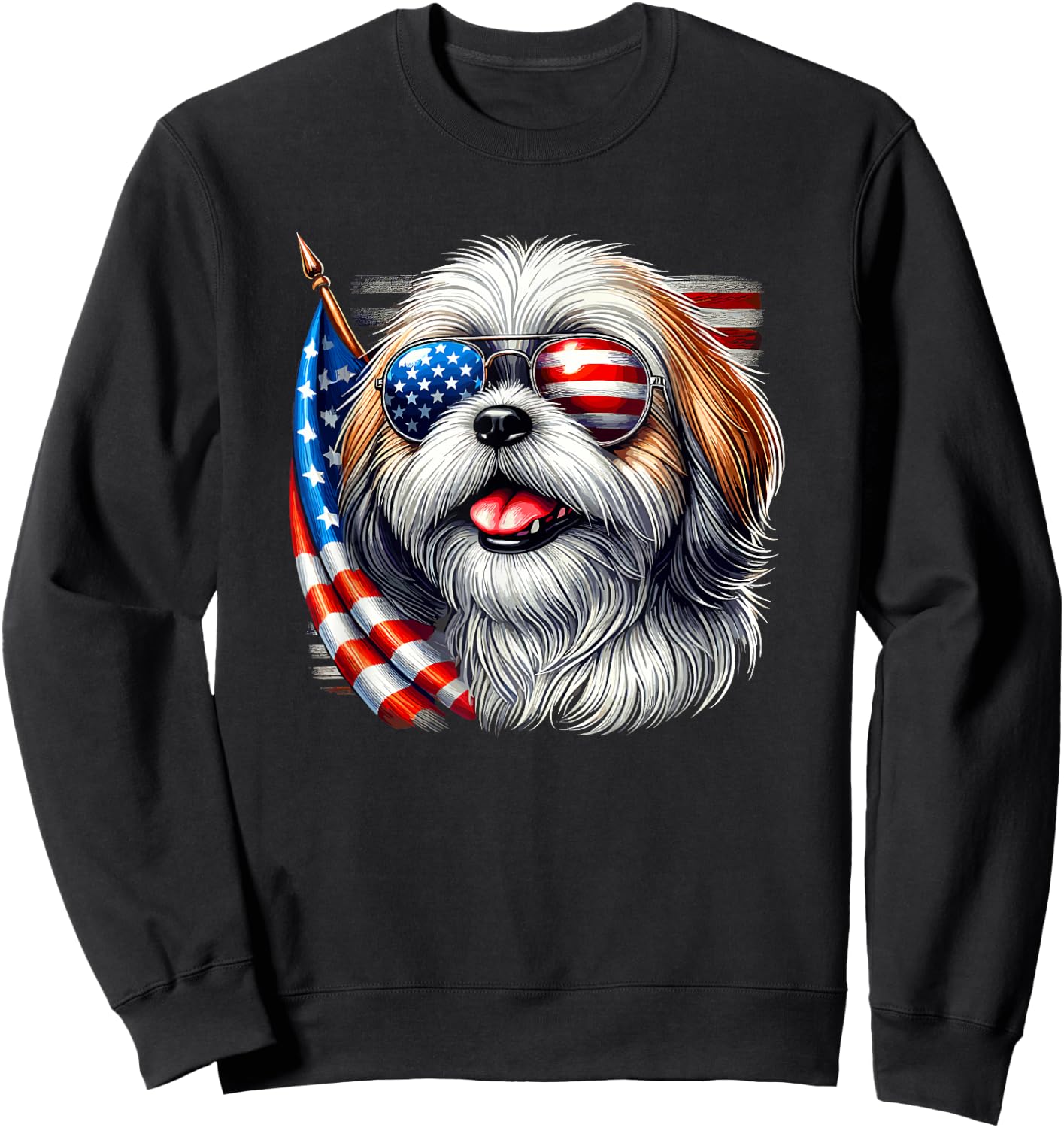 American USA Flag Shih Tzu Shih Tzus 4th Of July Patriotic Sweatshirt - Sweatshirt | Black