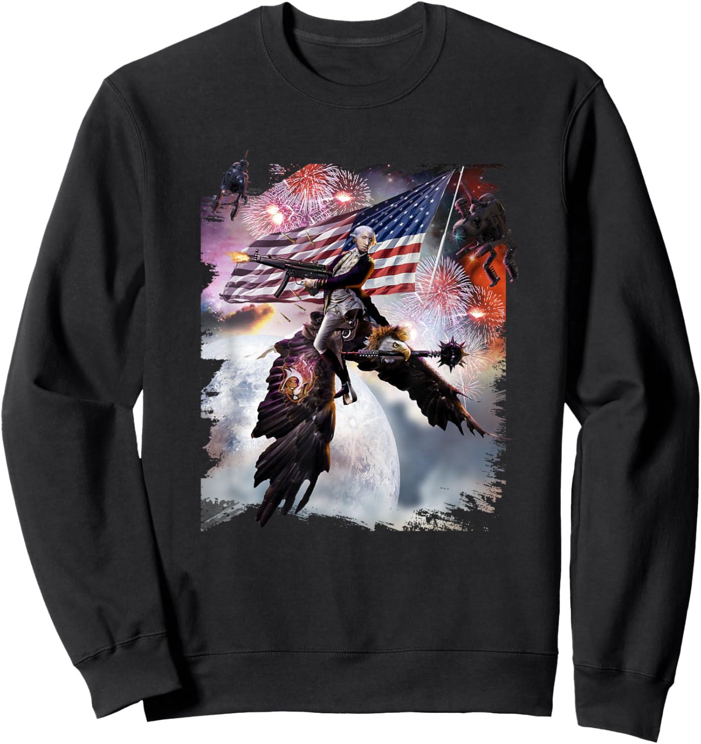 George Washington Riding Eagle American Patriotic Funny Sweatshirt - Sweatshirt | Black