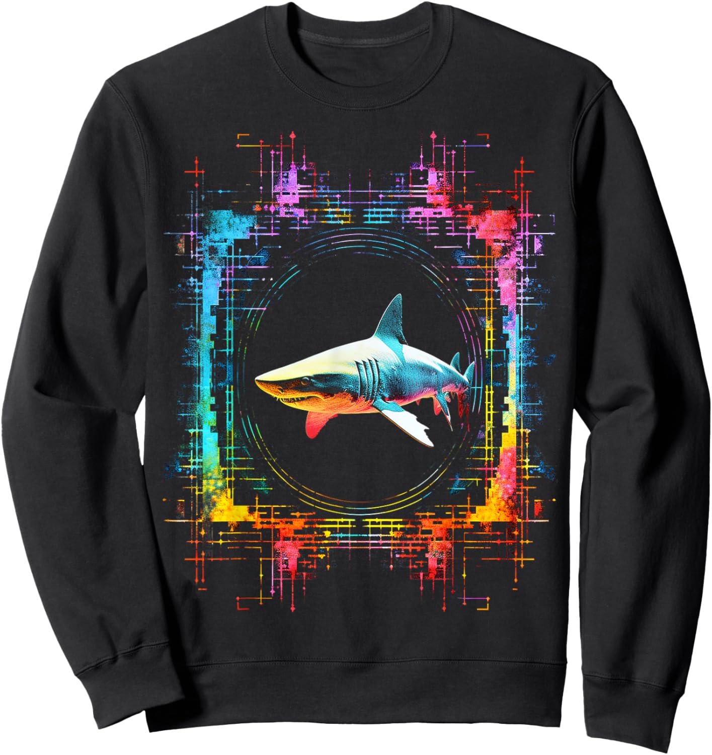 Shark Mandala Abstract Animal Art Colorful Graphic Shark Sweatshirt - Sweatshirt | Black