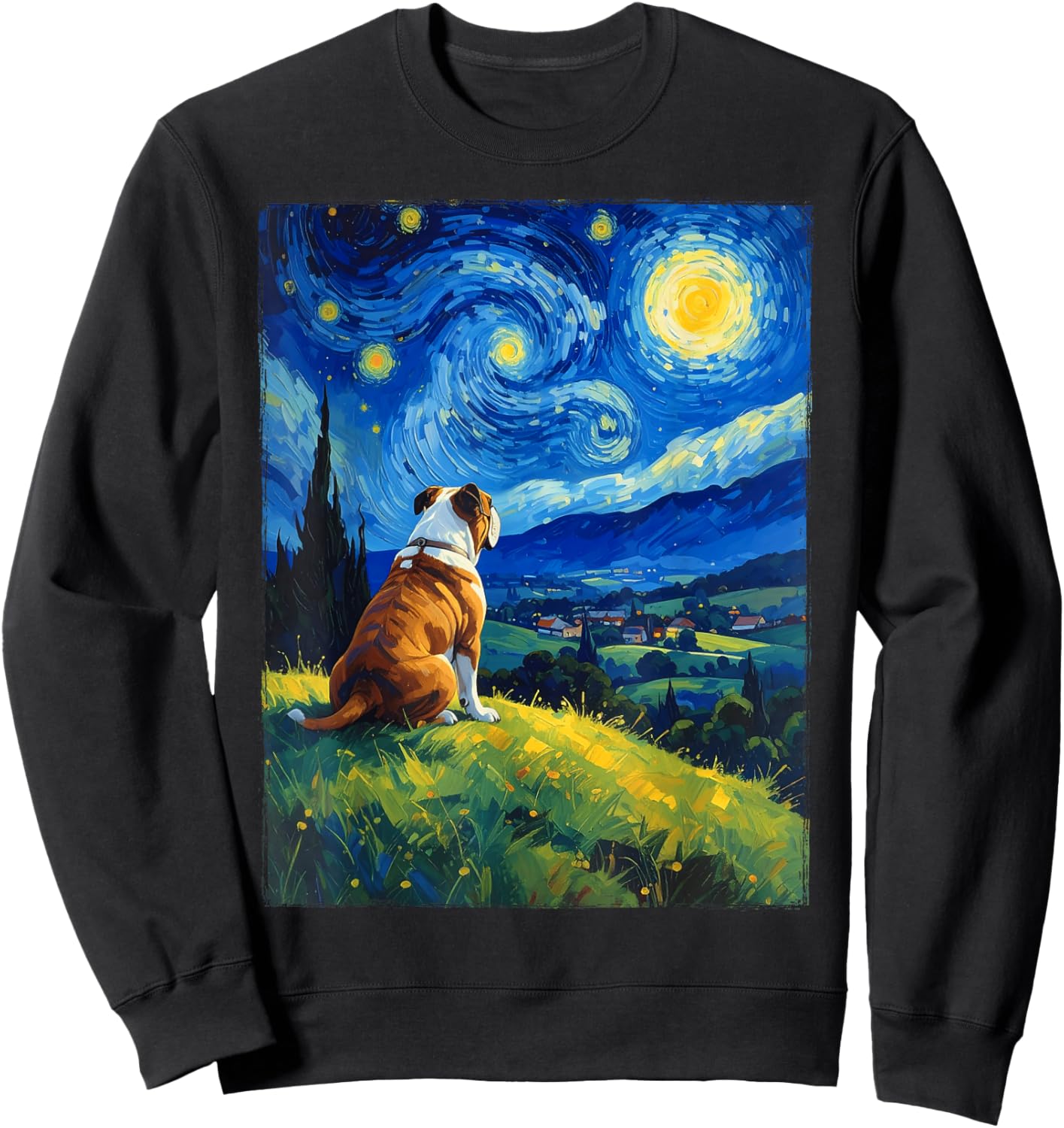 Bulldog Van Gogh Starry Night Sweatshirt - Sweatshirt | Black
