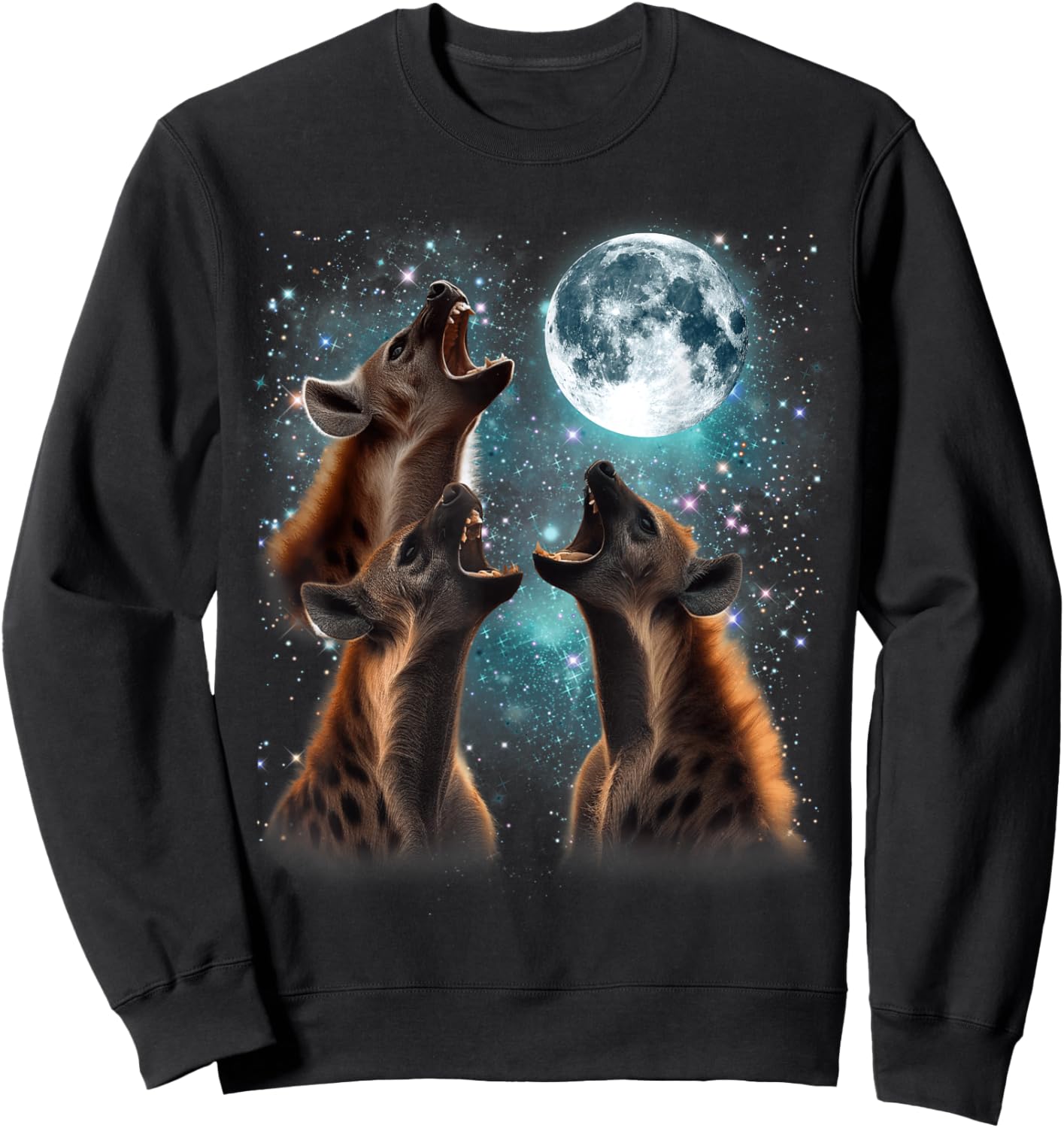 3 Hyena Moon Howling Hyena Head Funny , Women, Kid Sweatshirt - Sweatshirt | Black