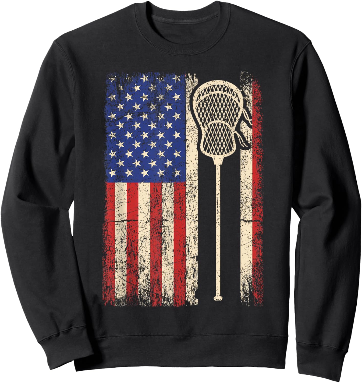 Lacrosse American US Flag Sport Team Sticks Men 4th of July Sweatshirt - Sweatshirt | Black