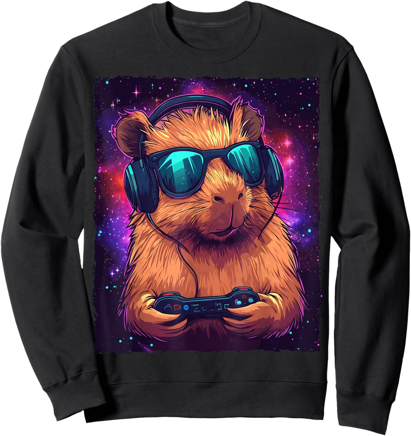 Funny - Capybara Video Games - , Black, Small, Short Sleeve, , Modern, Cartoon, Fun, All Seasons Sweatshirt - Sweatshirt | Black