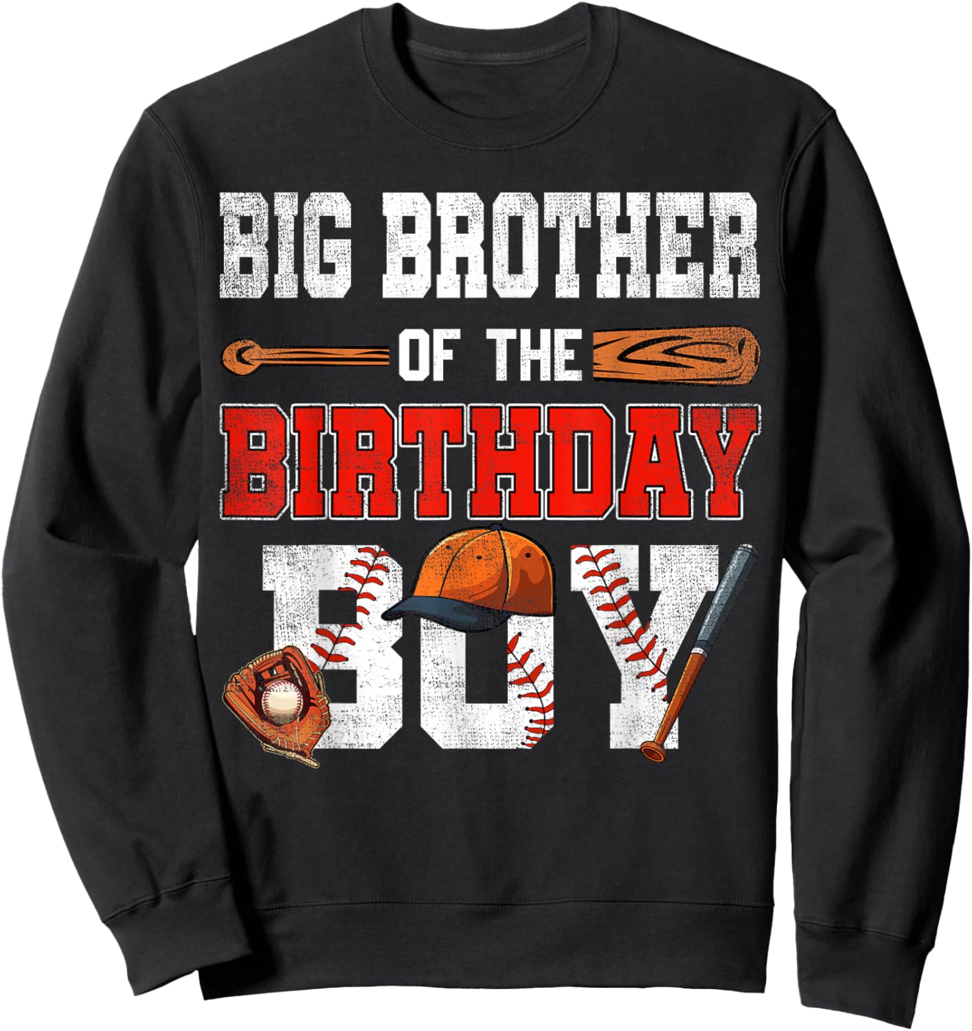 Big Brother Of The Birthday Boy Baseball Bday Family Sweatshirt - Sweatshirt | Black
