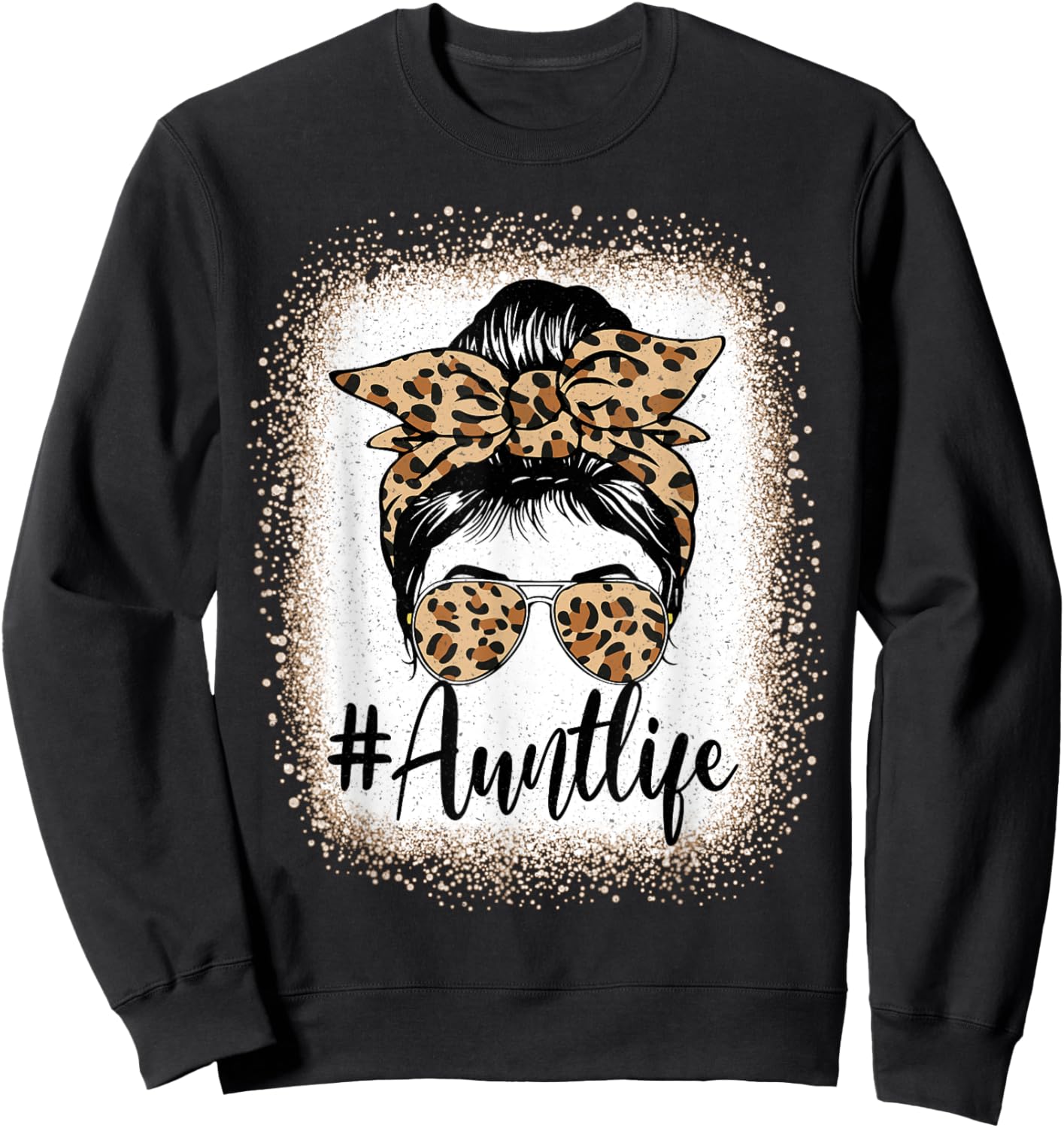 Aunt Life Women Messy Bun Aunt Baby Announcement Mothers Day Sweatshirt - Sweatshirt | Black