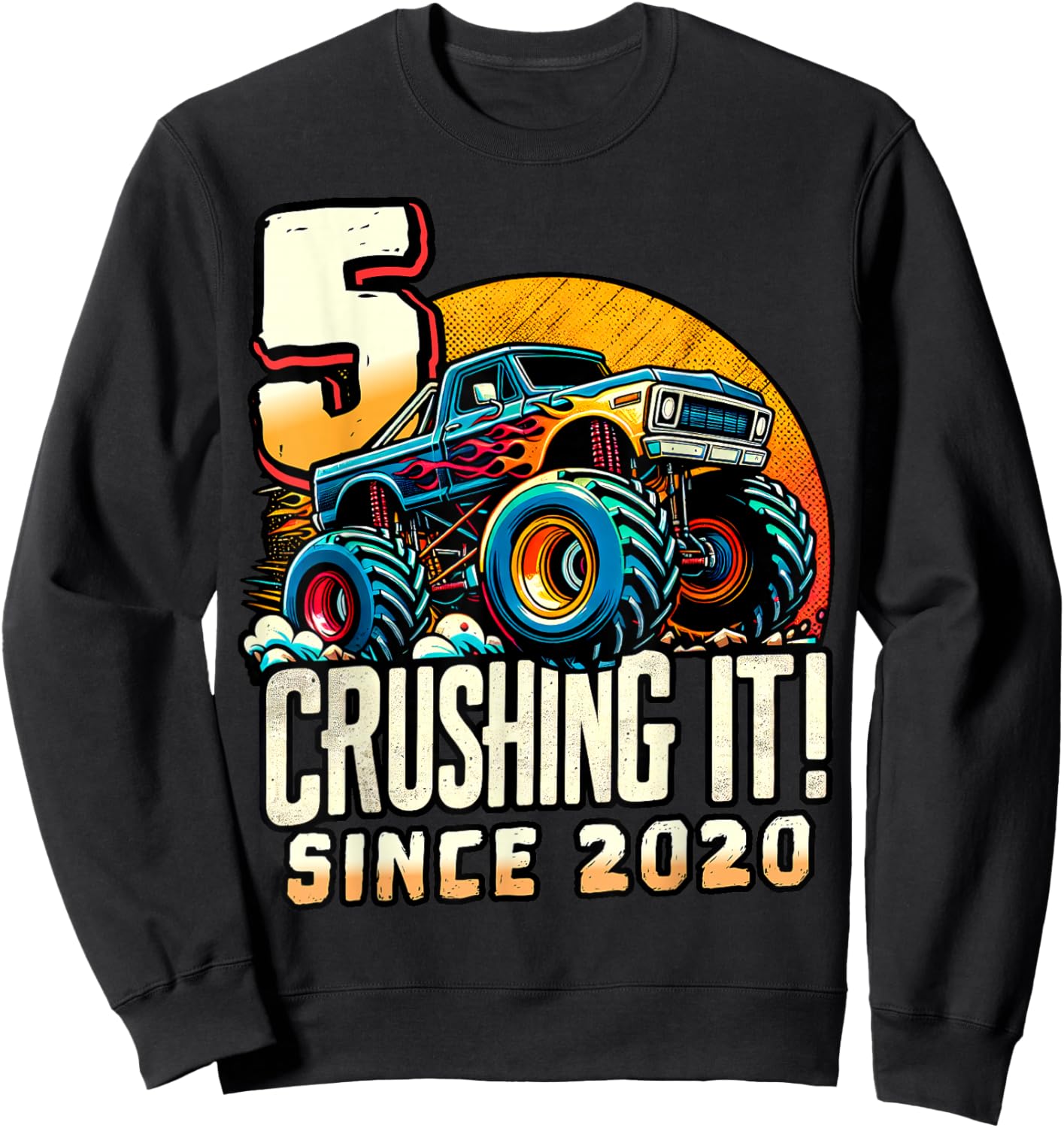 Birthday Monster Truck 5 year Old Boys 5th Party Born 2020 Sweatshirt - Sweatshirt | Black