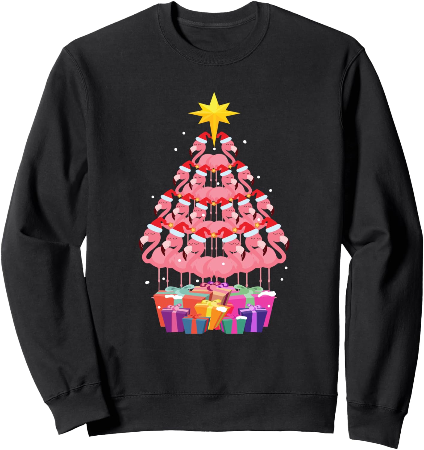 Flamingo Ugly Christmas Tree Funny Gift Sweatshirt - Sweatshirt | Black