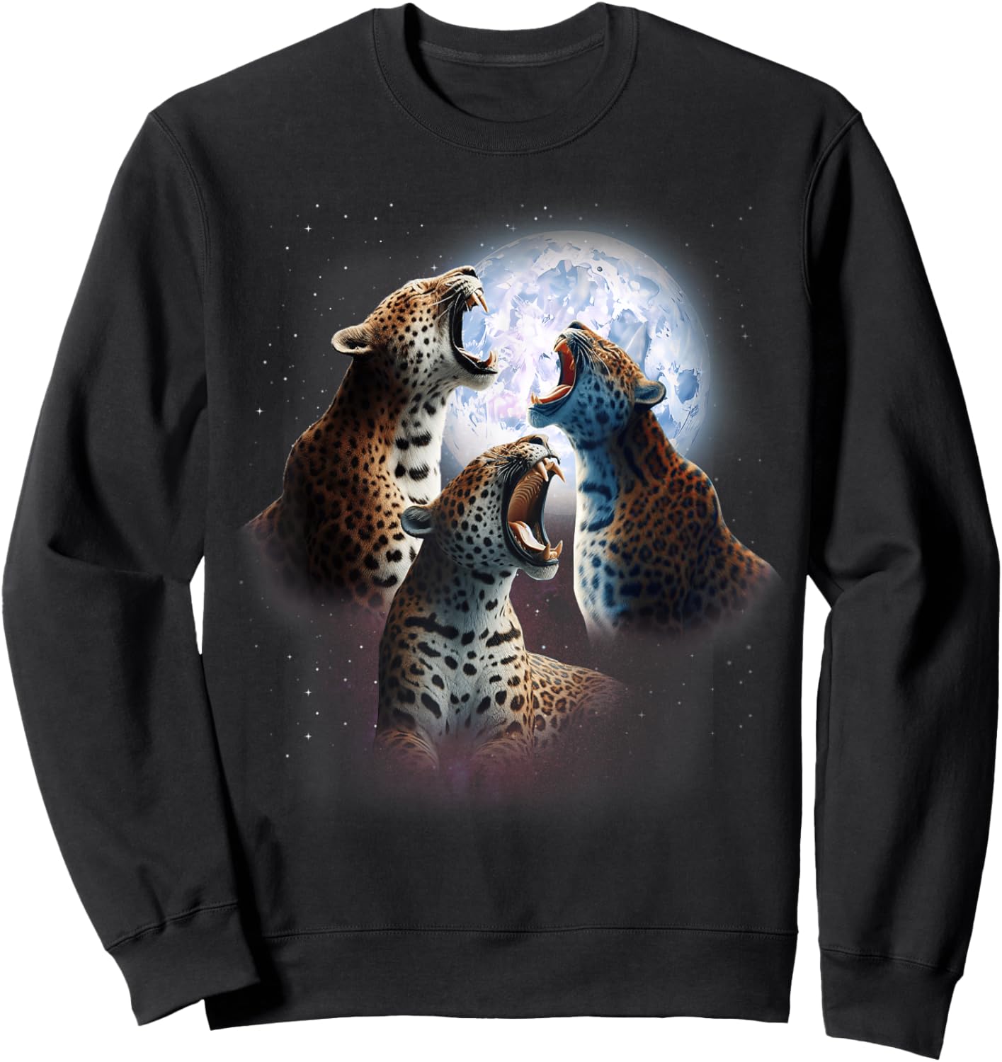 3 Leopards Howling At The Moon Funny Leopard Animal Wild Cat Men Women Kids Sweatshirt - Sweatshirt | Black