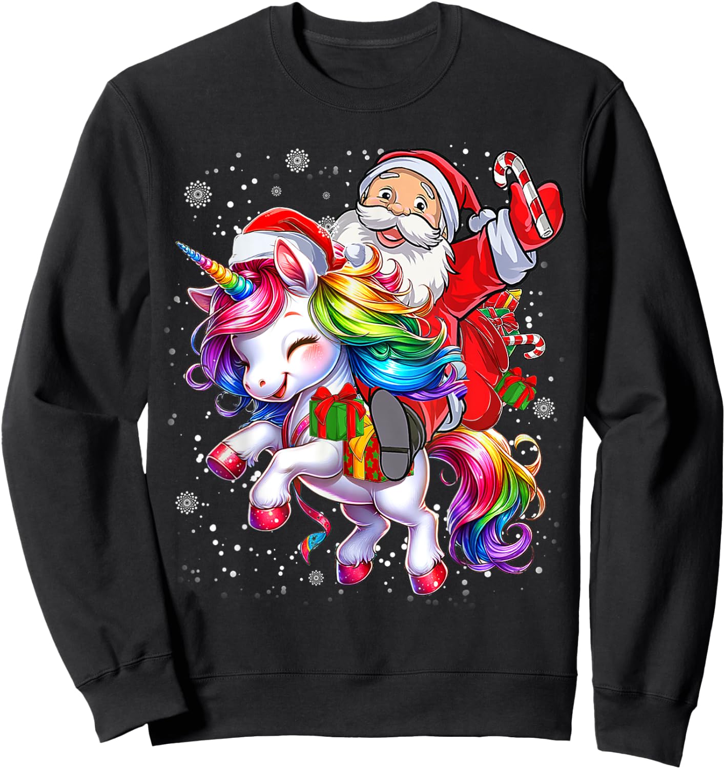 Cute Unicorn Christmas Girls Kids Women Santa Unicorn Xmas Sweatshirt - Sweatshirt | Black