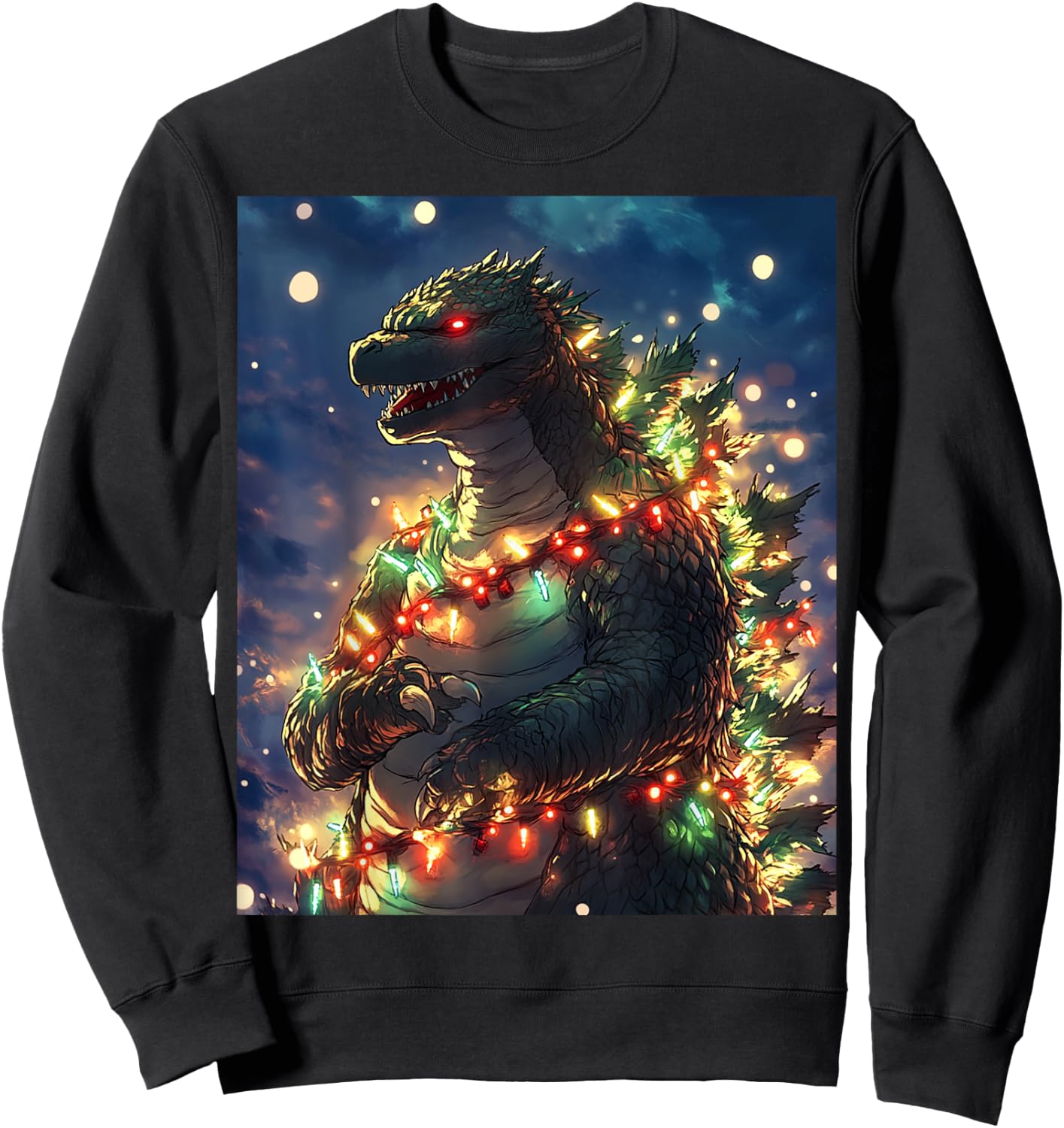 Japanese Monster Kaiju Santazilla Christmas Tree Lights Sweatshirt - Sweatshirt | Black