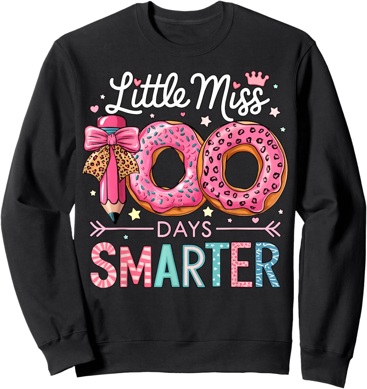 Little Miss 100 Days Smarter Kids Girls 100th Day of School Sweatshirt - Sweatshirt | Black
