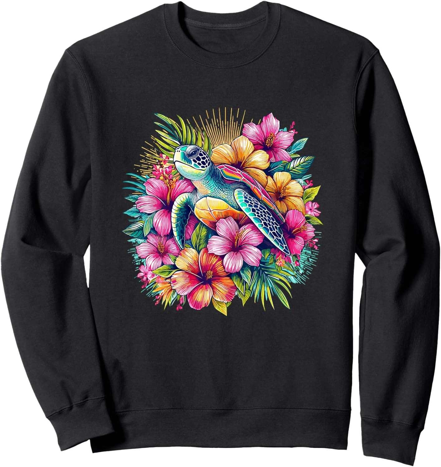 Sea Turtle Hawaiian Flowers Hawaii Sweatshirt - Sweatshirt | Black