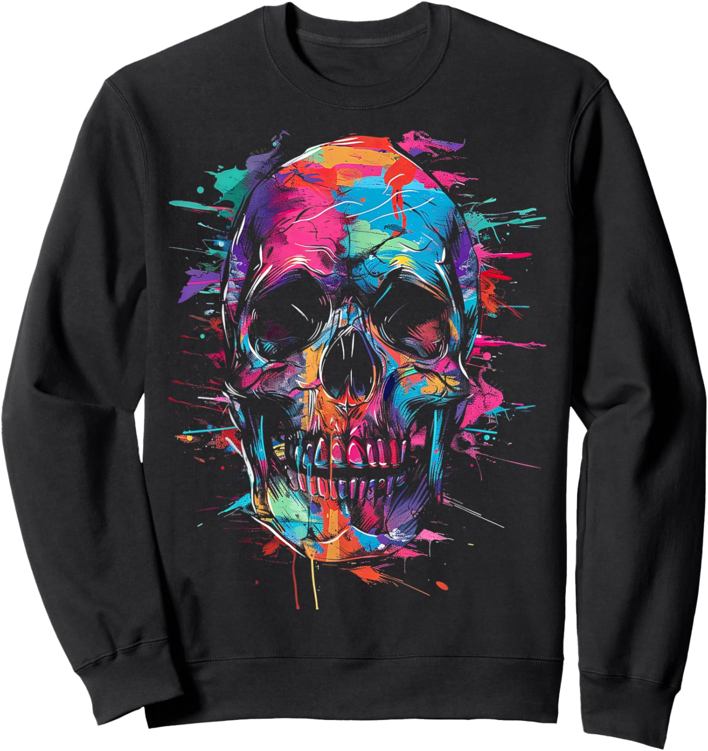 Farbspritzer mit Buntem Totenkopf Sweatshirt - Sweatshirt | Black