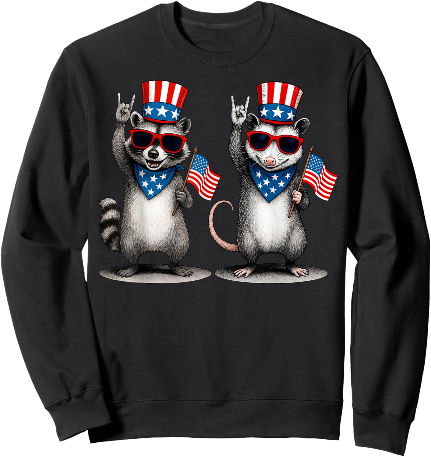 USA Patriotic Raccoon Opossum Team Trash Funny 4th of July Sweatshirt - Sweatshirt | Black