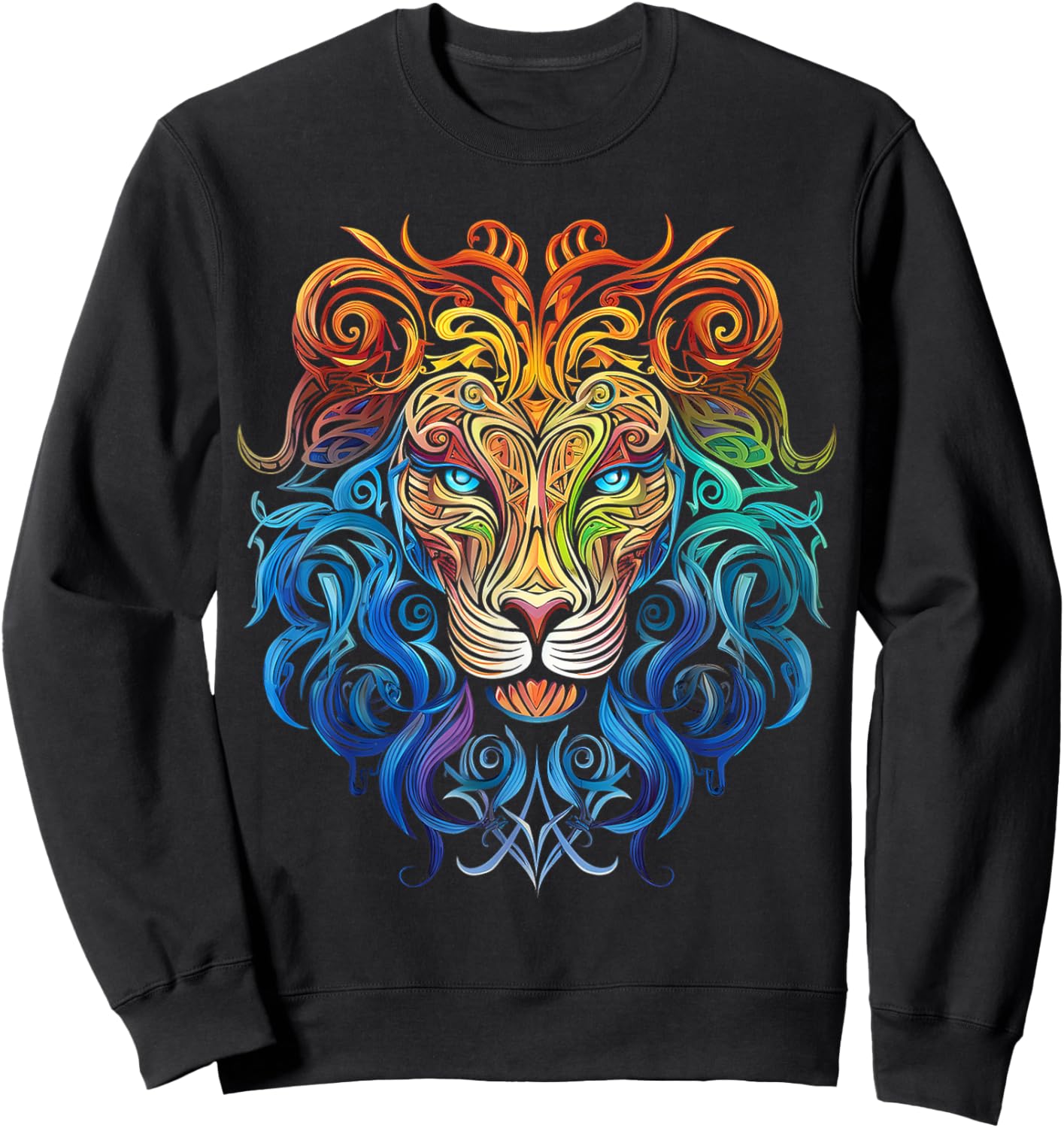 Lion Mandala Art Animal Love Colorful Graphic Lion Sweatshirt - Sweatshirt | Black