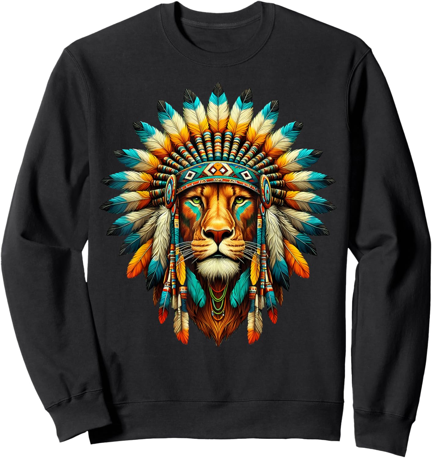 Native Indian Lion Native American Indian Feathers Sweatshirt - Sweatshirt | Black
