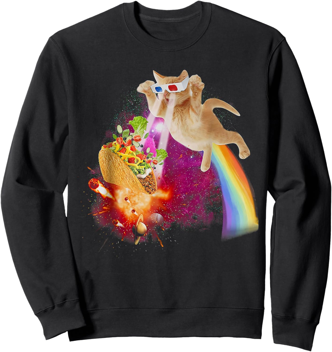 Funny Space Cat Laser Taco Galaxy Kitten Rainbow Cat Sweatshirt - Sweatshirt | Black