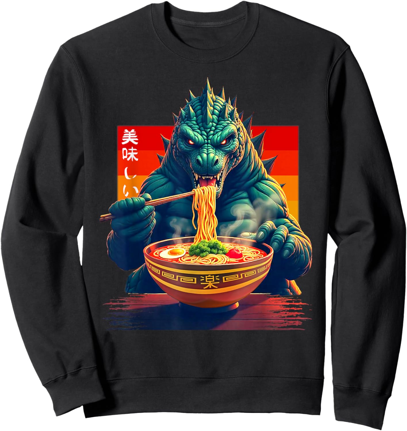 Funny Kaiju Eating Ramen Japanese Monster Lover Birthday Sweatshirt - Sweatshirt | Black