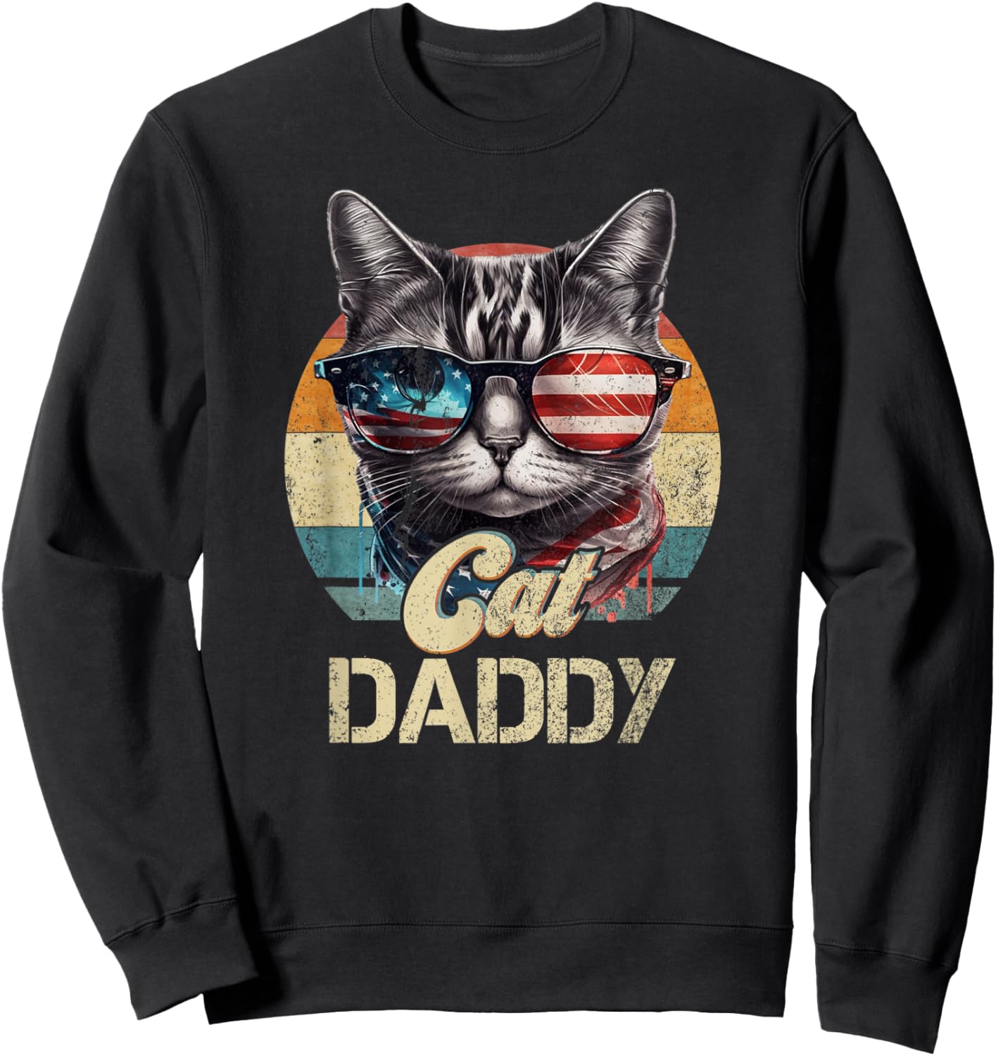 Vintage Retro Cat Daddy Best Dad Funny Fathers Day Sweatshirt - Sweatshirt | Black