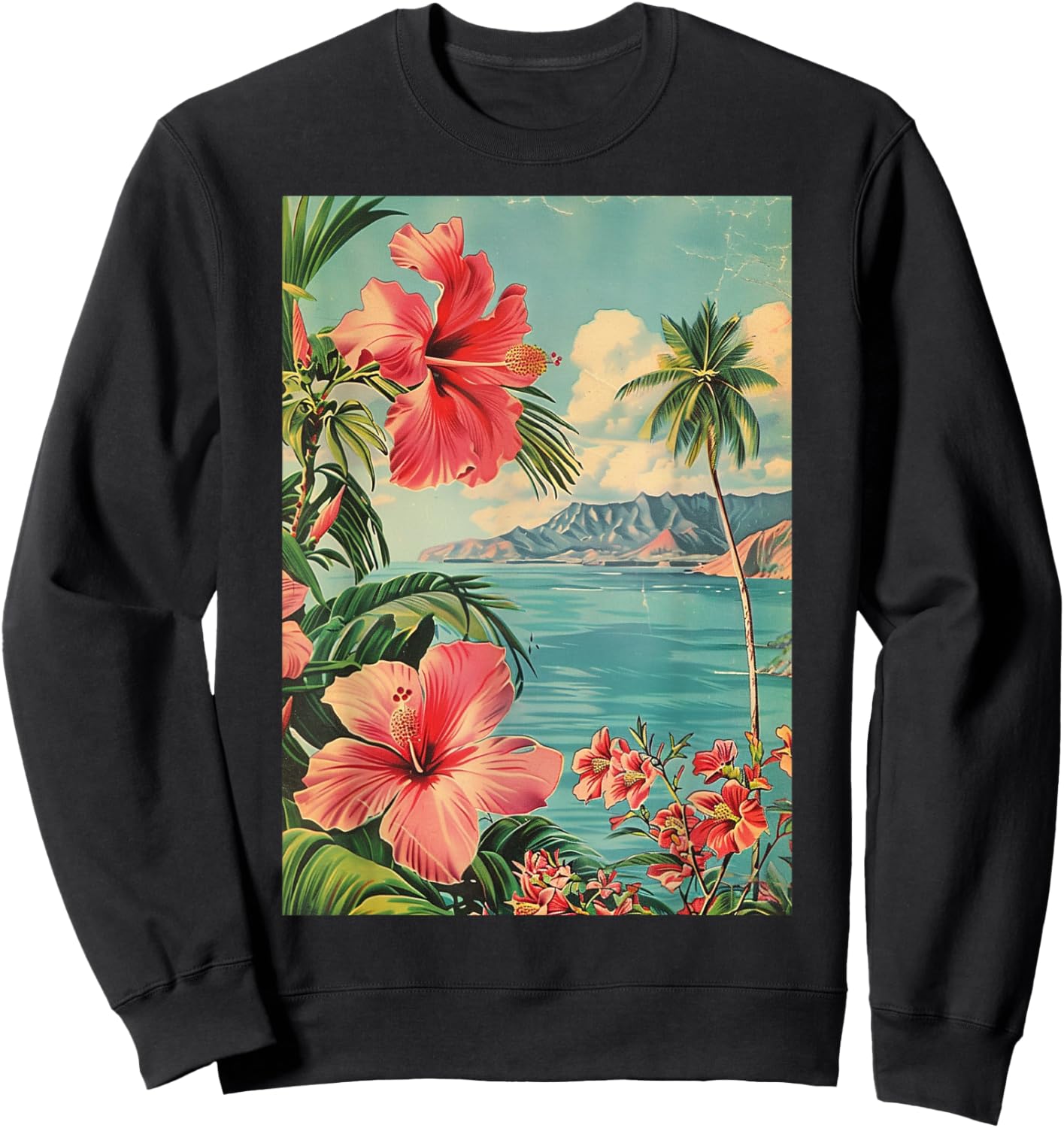 Vintage Hawaiian Beach Aesthetic Art Sweatshirt - Sweatshirt | Black
