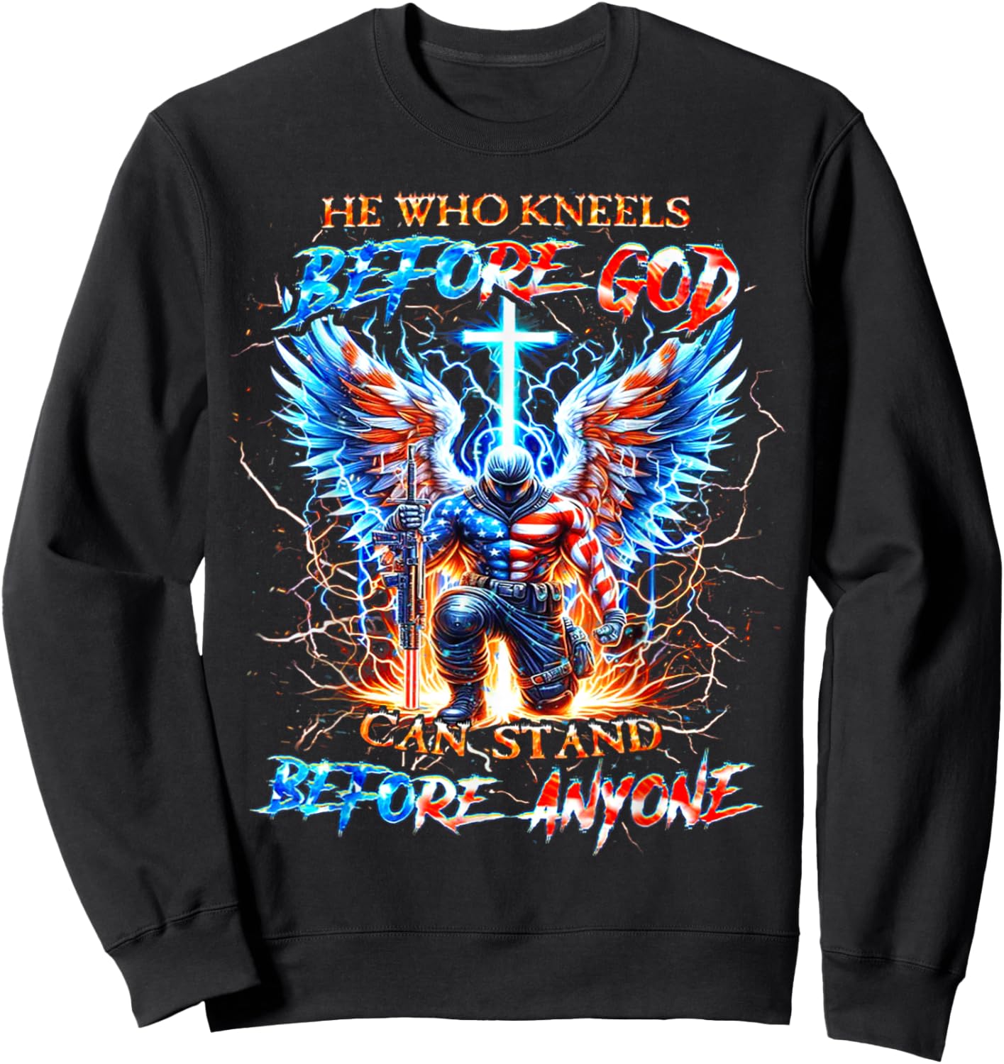 He Who Kneels Before God Can Stand Before Anyone - Soldier Sweatshirt - Sweatshirt | Black