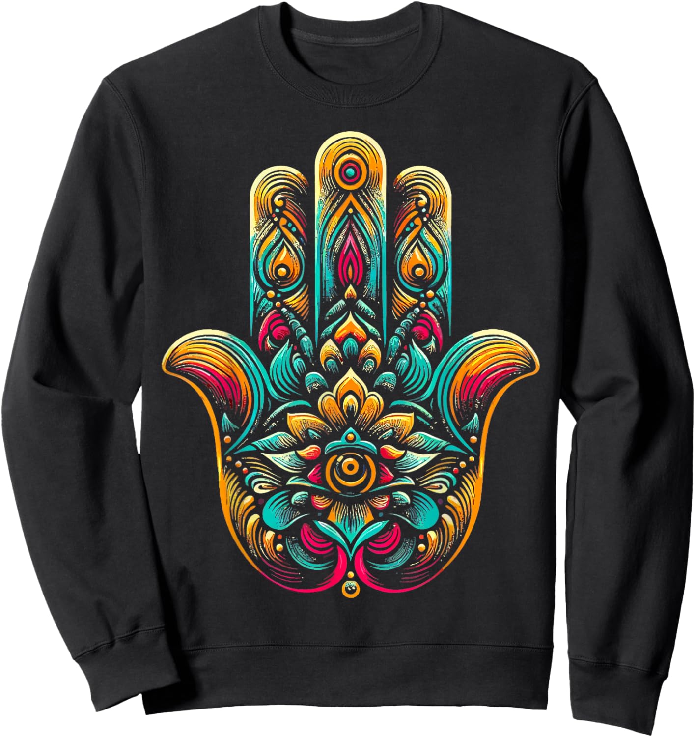 Hamsa Hand Mandala Yoga Fatima Hand Symbol Boho Sweatshirt - Sweatshirt | Black