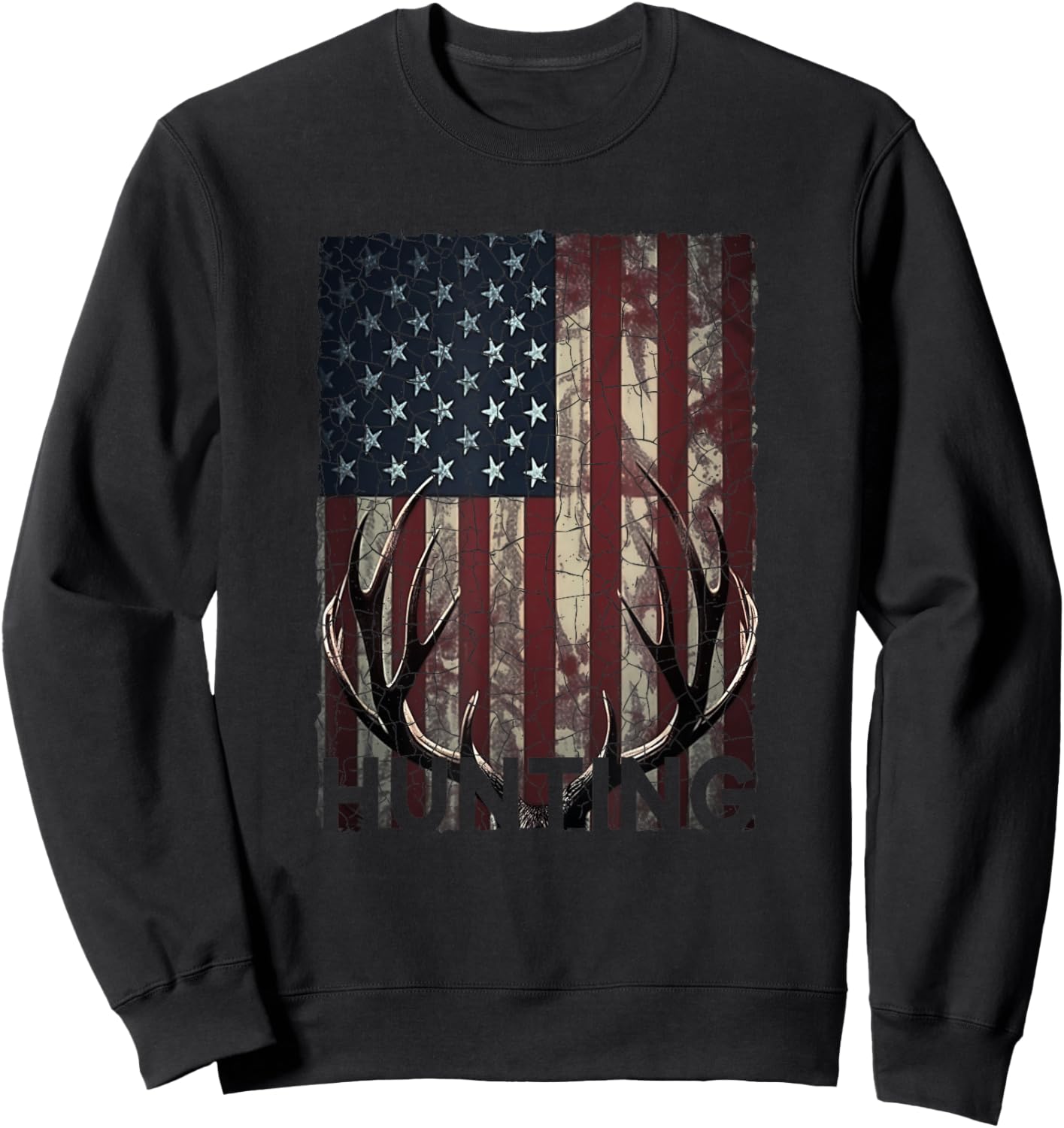 Hunting Deer American Flag Wild Outdoor Hunter Sweatshirt - Sweatshirt | Black