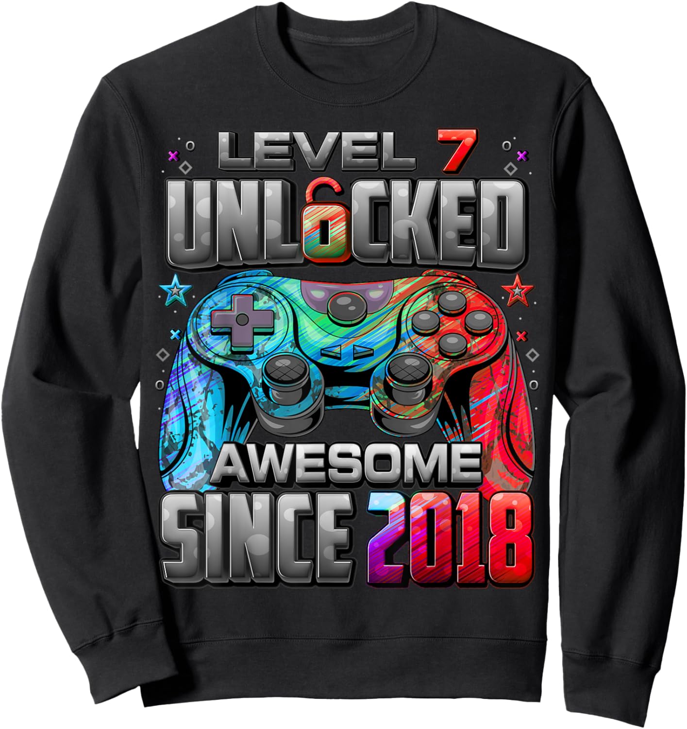 Level 7 Unlocked Awesome Since 2018 7th Birthday Gaming Sweatshirt - Sweatshirt | Black