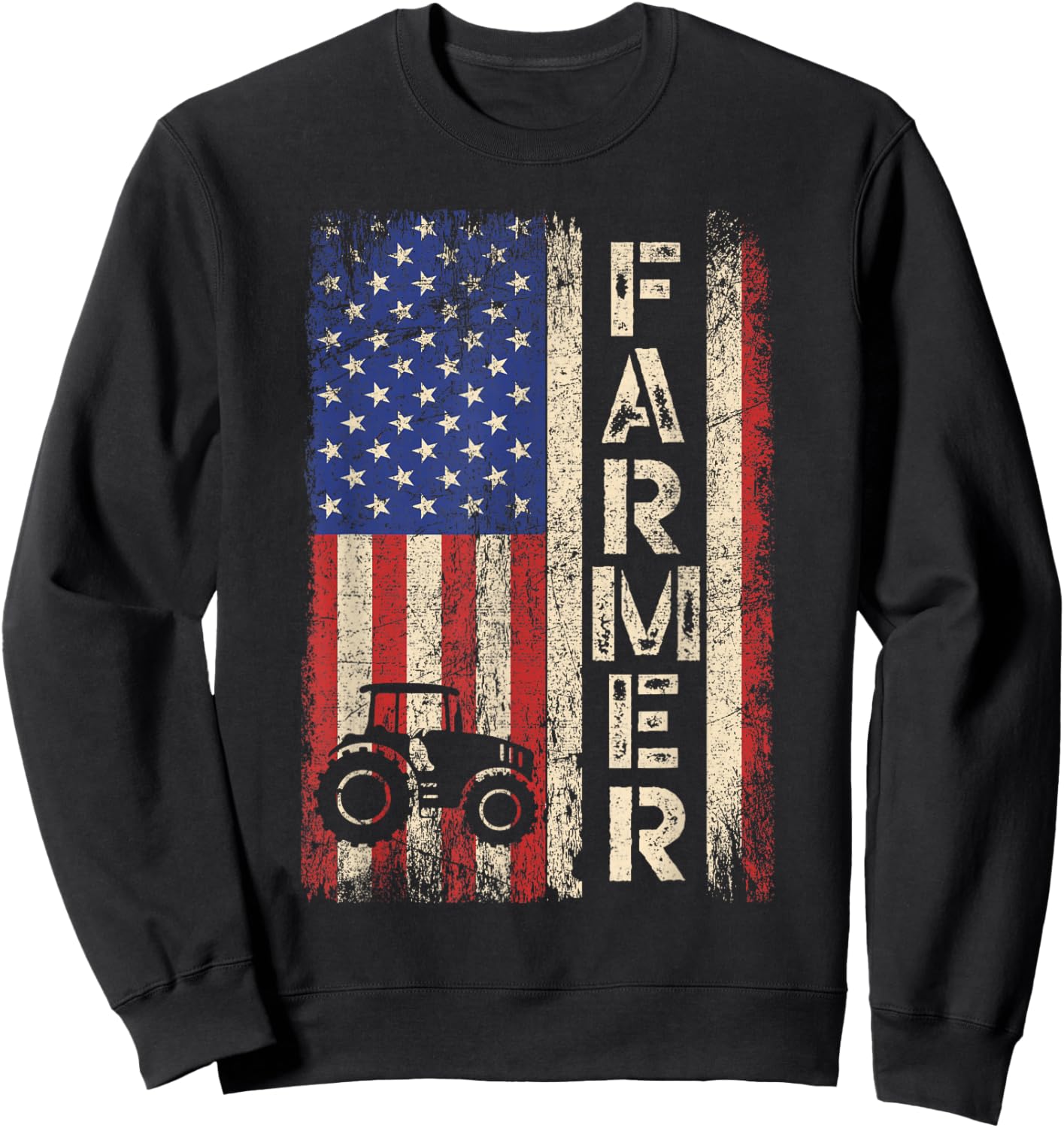 Farmer Tractors USA American Flag Patriotic Farming Gifts Sweatshirt - Sweatshirt | Black