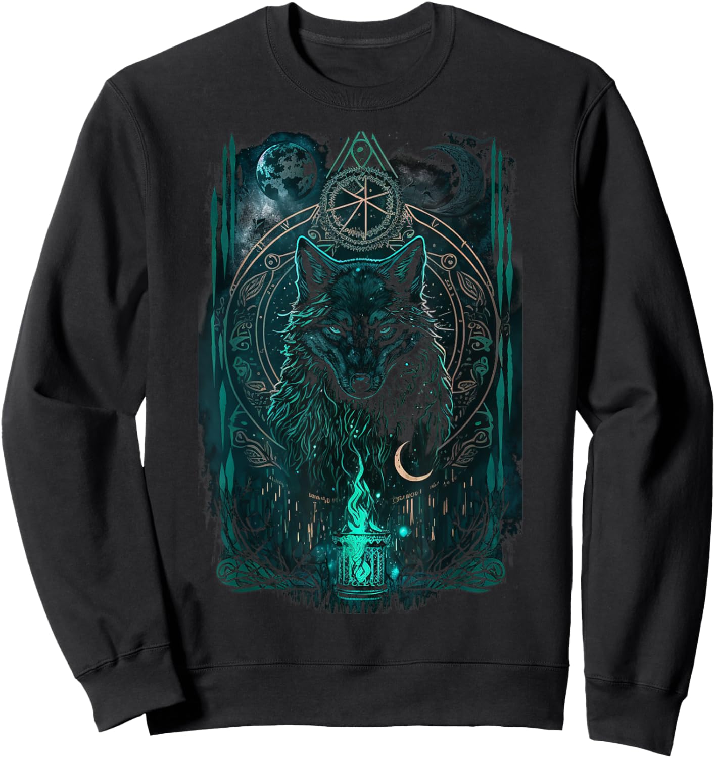 Occult Tarot Card, Gothic Wolf Design, Goth Dark Witchcraft Sweatshirt - Sweatshirt | Black