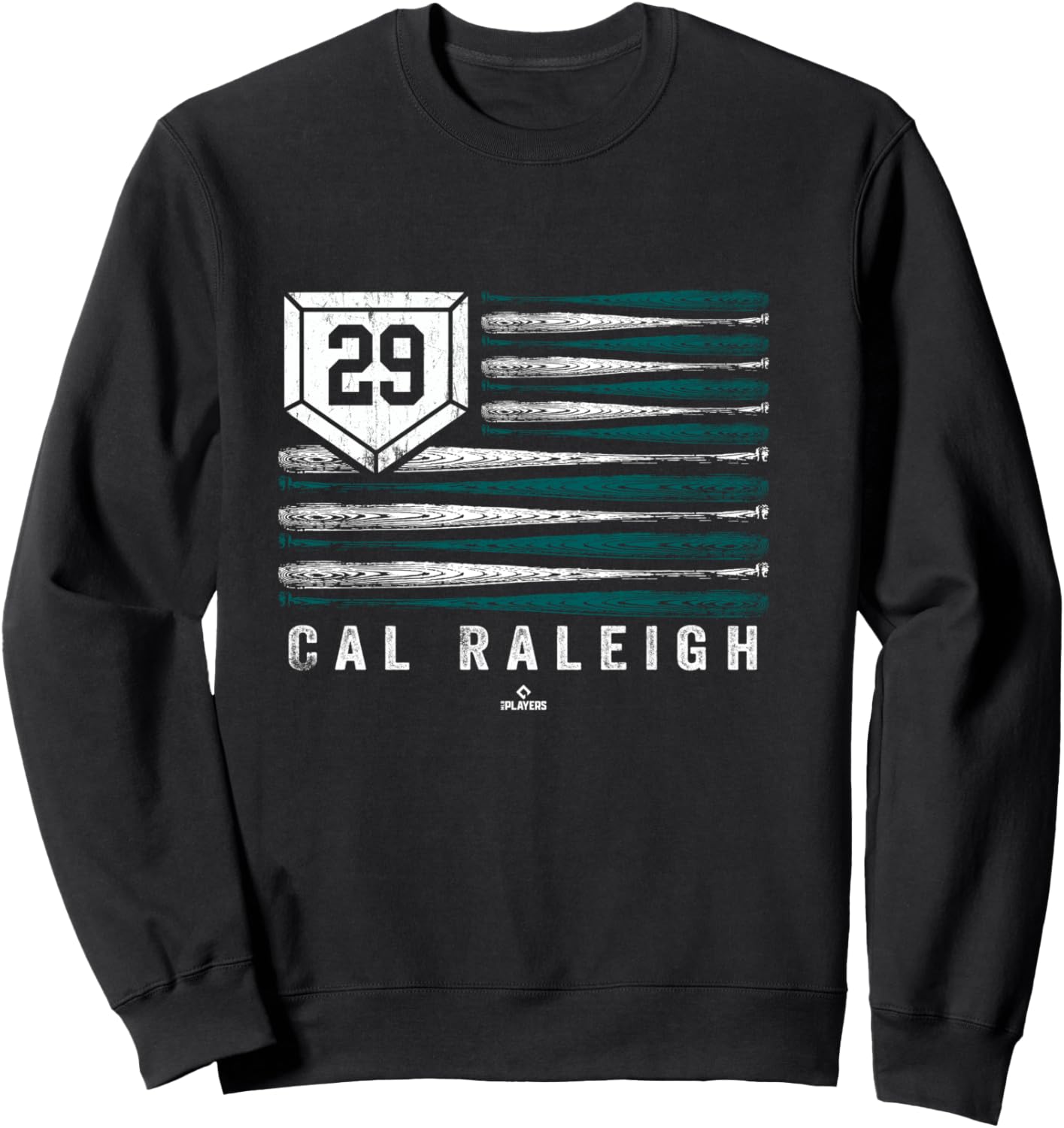 Vintage US Flag Baseball Stripes Cal Raleigh Seattle MLBPA Sweatshirt - Sweatshirt | Black