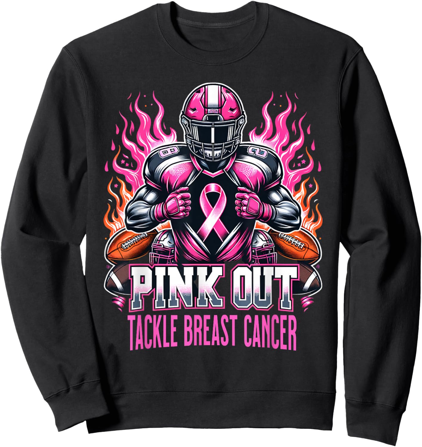 Pink Out Tackle Breast Cancer Awareness American Football Sweatshirt - Sweatshirt | Black