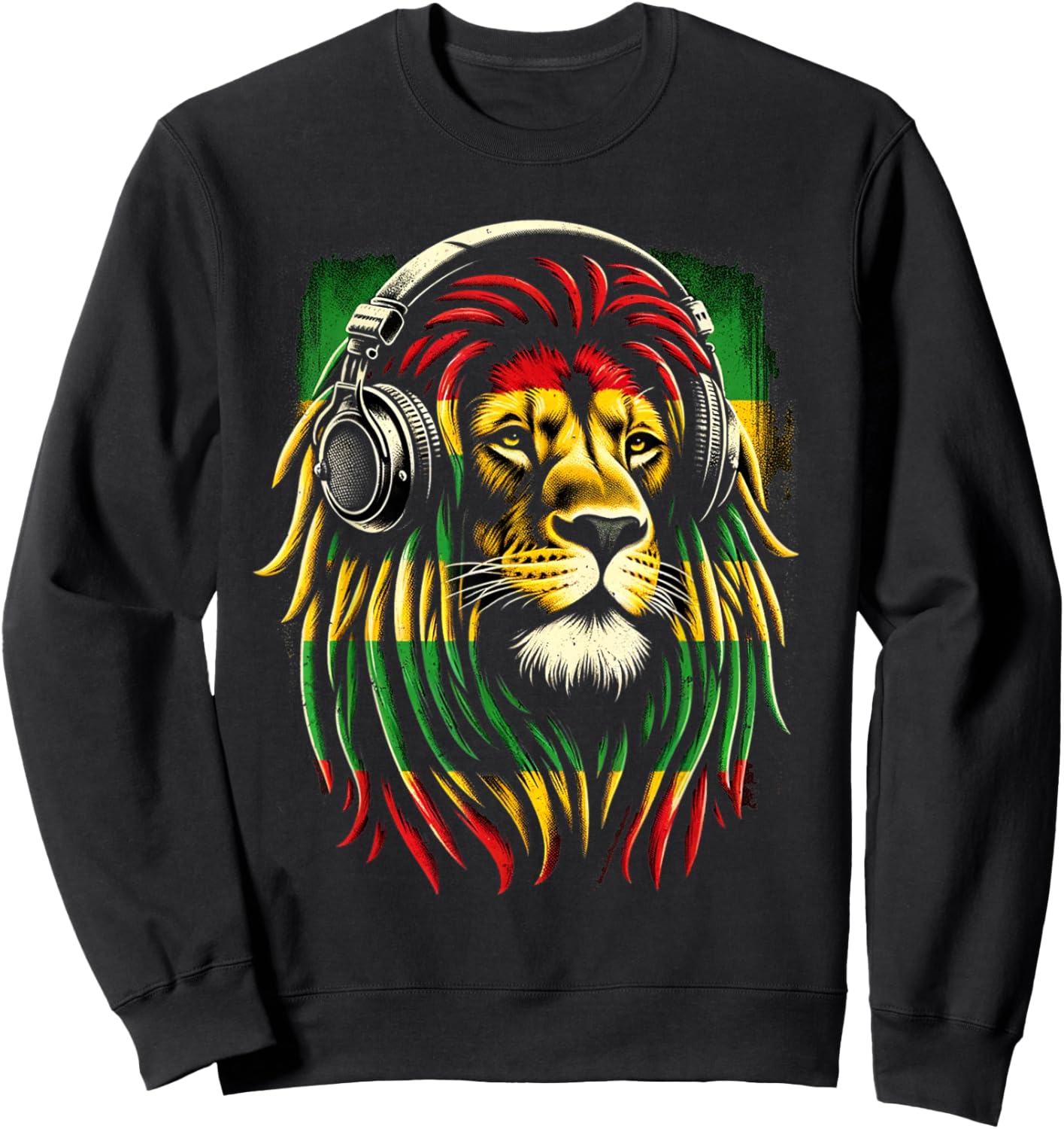 Reggae Lion Roar: Rasta with Headphones Vibe Sweatshirt - Sweatshirt | Black