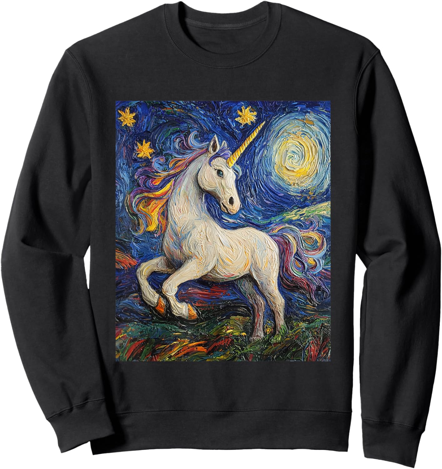 Cute Unicorn - Van Gogh Style - Starry Night Sweatshirt - Sweatshirt | Black