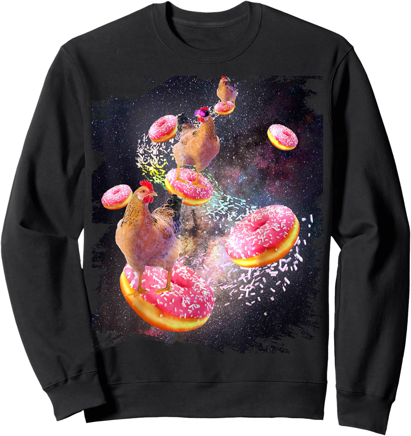 Galaxy Chicken On Donut - Space Doughnut Sweatshirt - Sweatshirt | Black