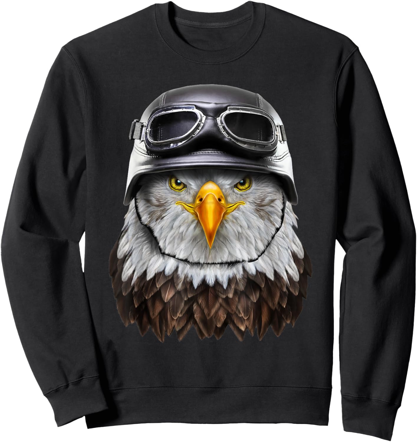 Bald Eagle Biker in Motorcycle Helmet Sweatshirt - Sweatshirt | Black