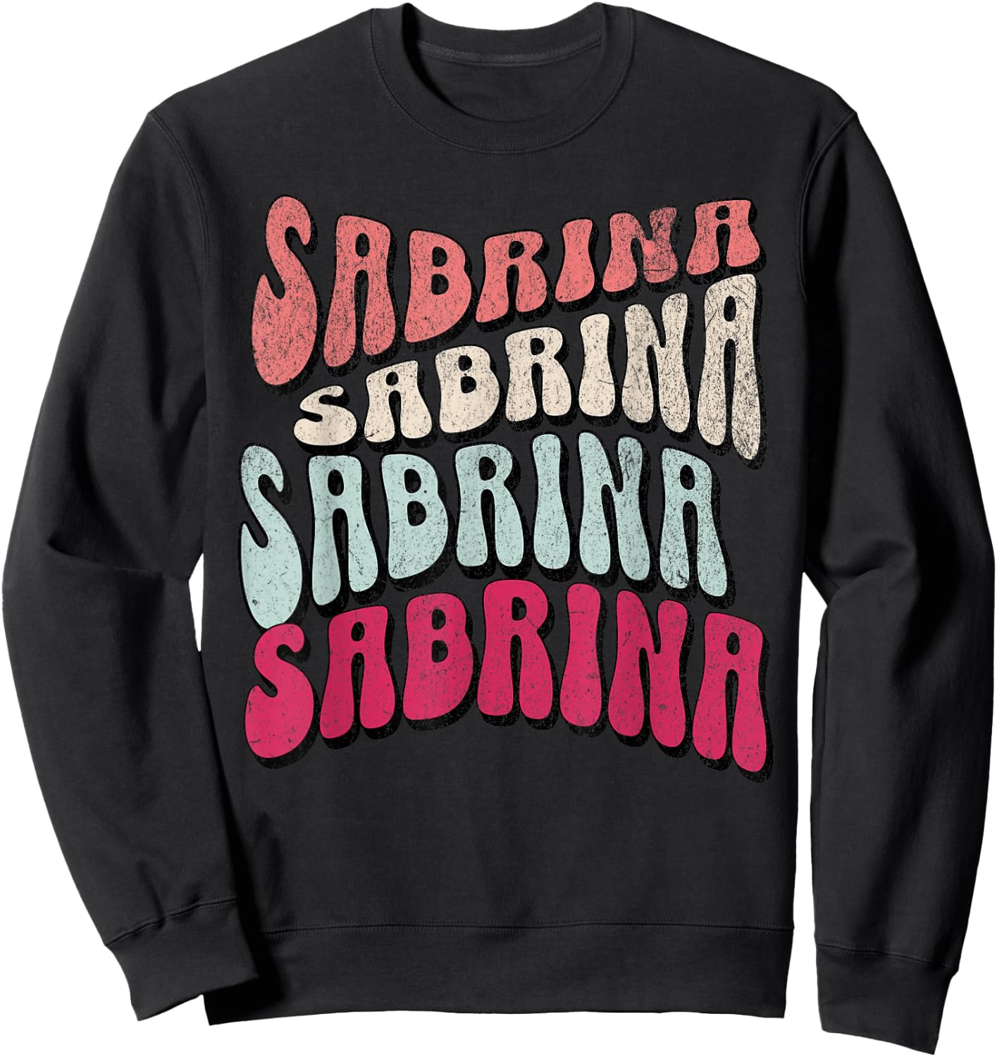 Girl Retro Sabrina First Name Groovy Beach T Sweatshirt - Sweatshirt | Black
