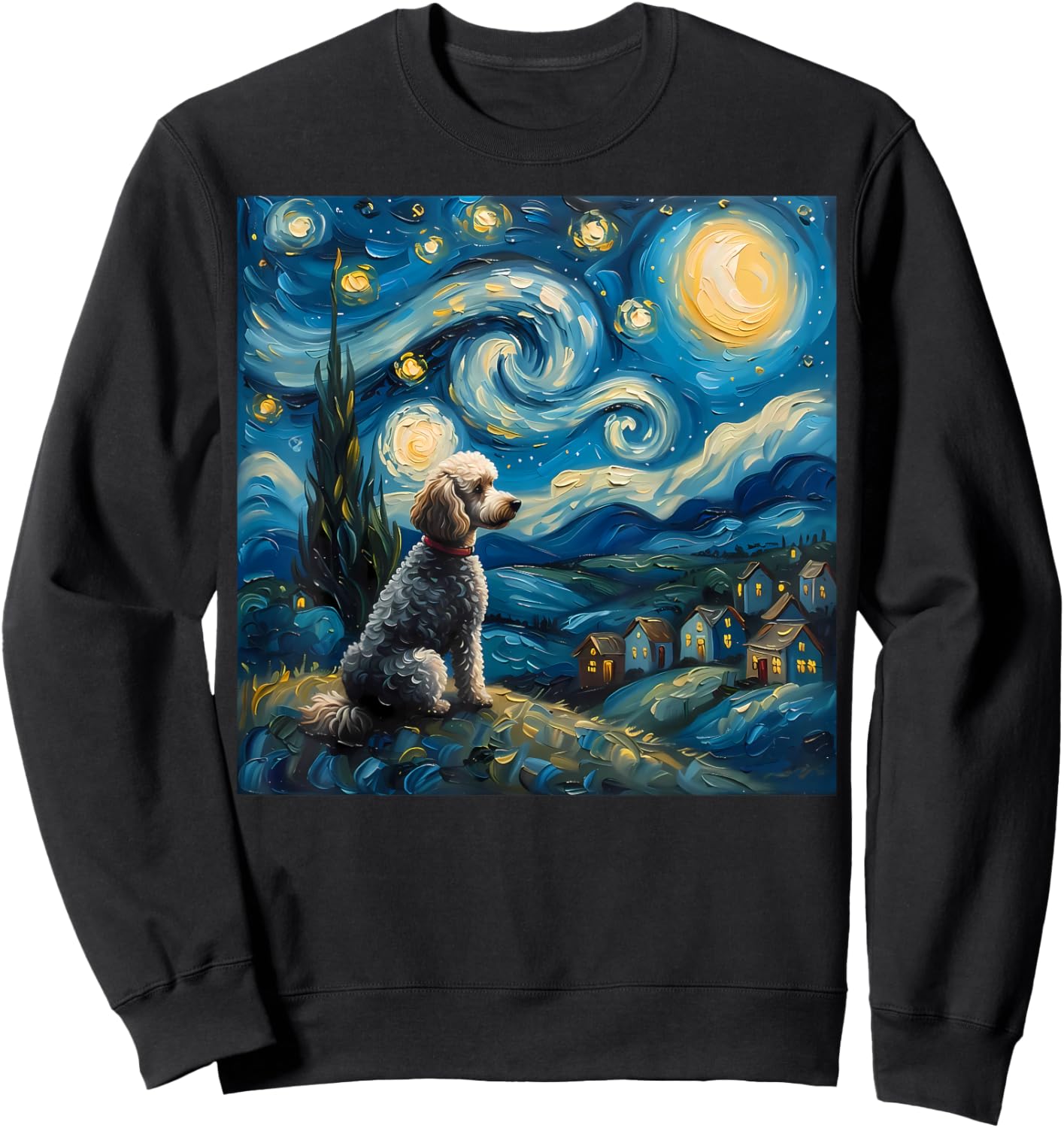 Poodle Dog Lovers The Starry Night Van Gogh Style Painting Sweatshirt - Sweatshirt | Black