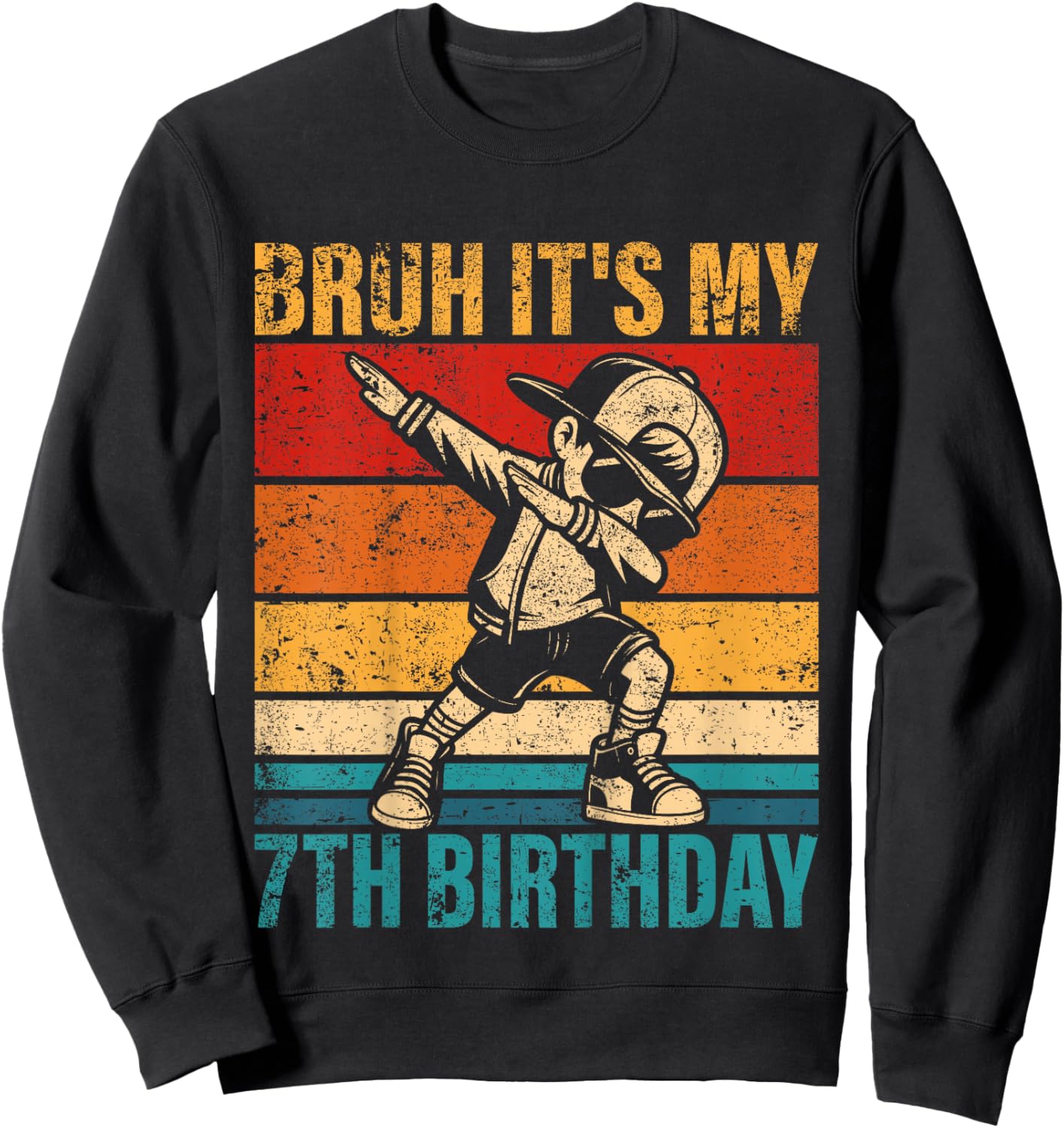 Kids 7 Year Old Birthday Dabbing Boy Bruh It's My 7th Birthday Sweatshirt - Sweatshirt | Black
