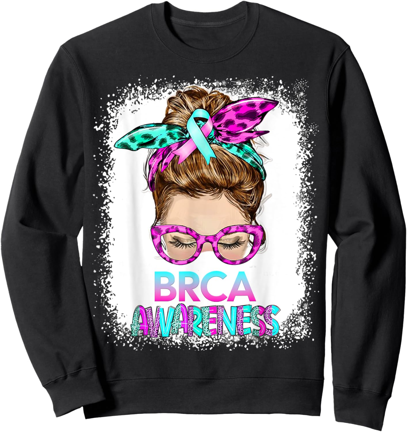BRCA Messy Bun, pink-teal Mastectomy Breast Cancer Awareness Sweatshirt - Sweatshirt | Black