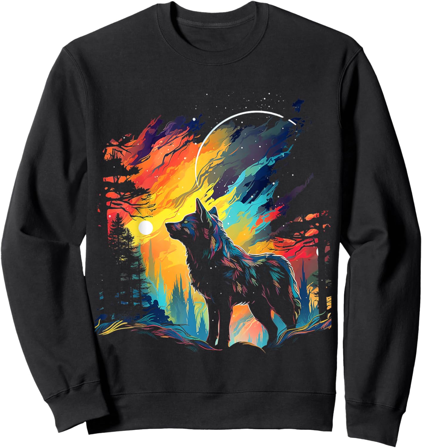 Wolf Nature Art Animal Colorful Abstract Graphic Wolf Sweatshirt - Sweatshirt | Black